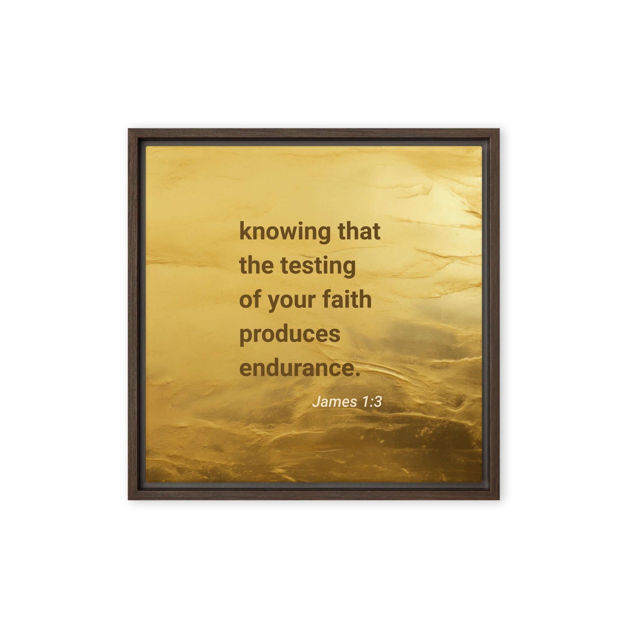 James 1:3 Bible Verse, testing of your faith Framed Canvas Print Wall Art Brown 16″×16″