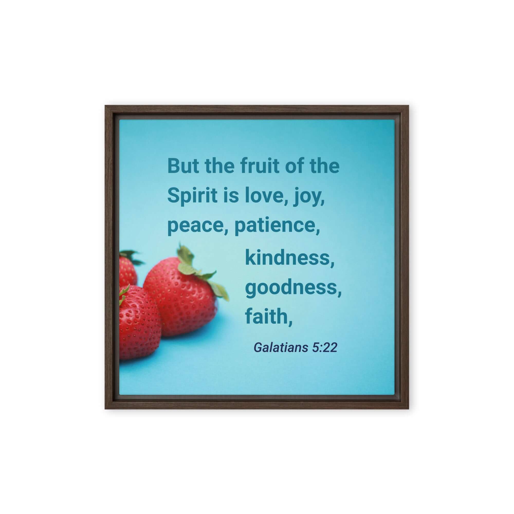 Galatians 5:22 Bible Verse, fruit of the Spirit Framed Canvas Print Wall Art Brown 16″×16″
