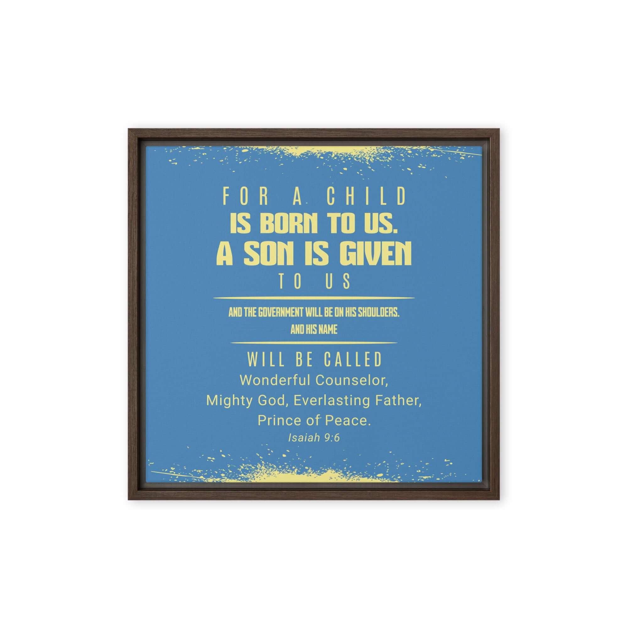 Isaiah 9:6 Bible Verse, Mighty God Framed Canvas Print Wall Art Brown 16″×16″