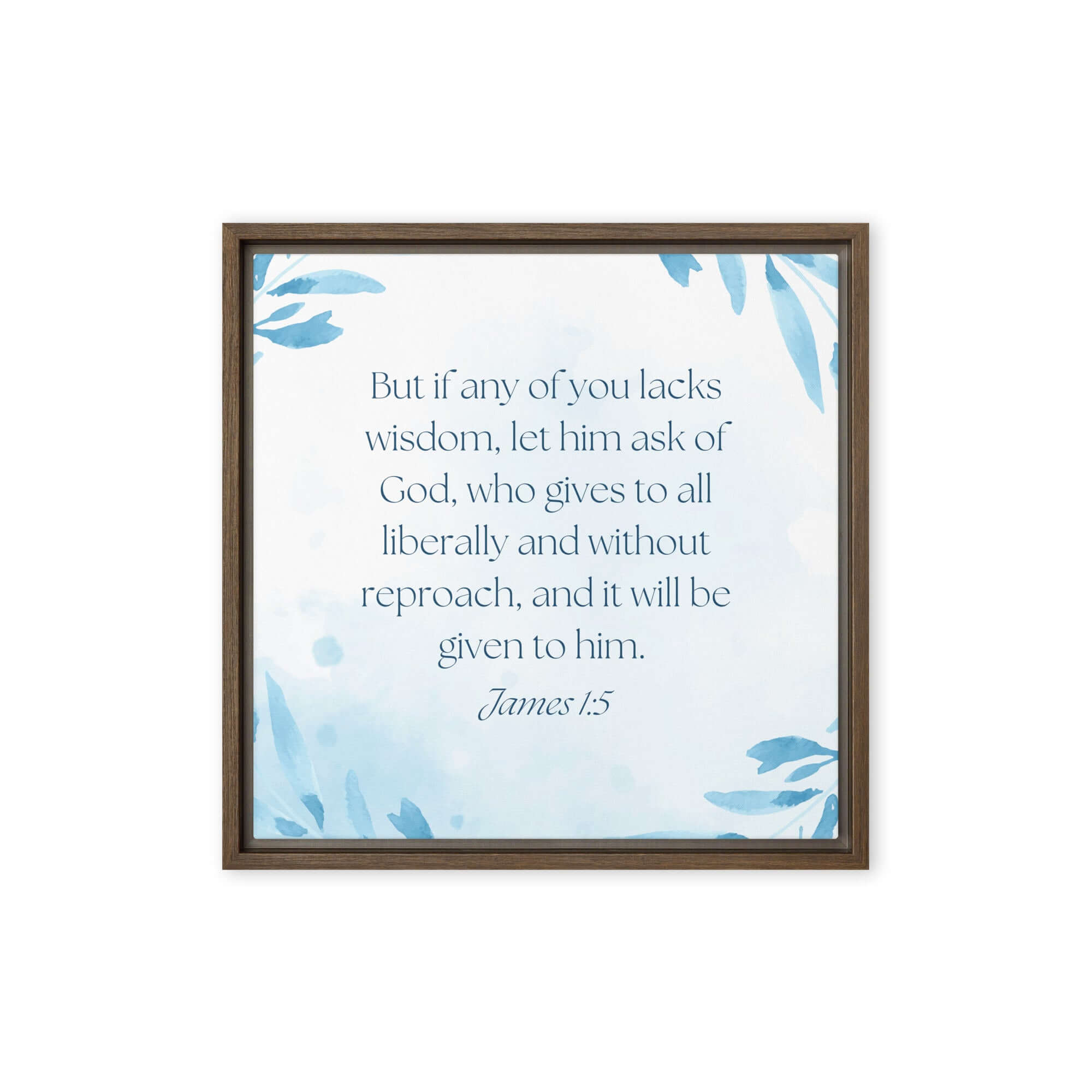 James 1:5 Bible Verse, lacks wisdom Framed Canvas Print Wall Art Brown 16″×16″