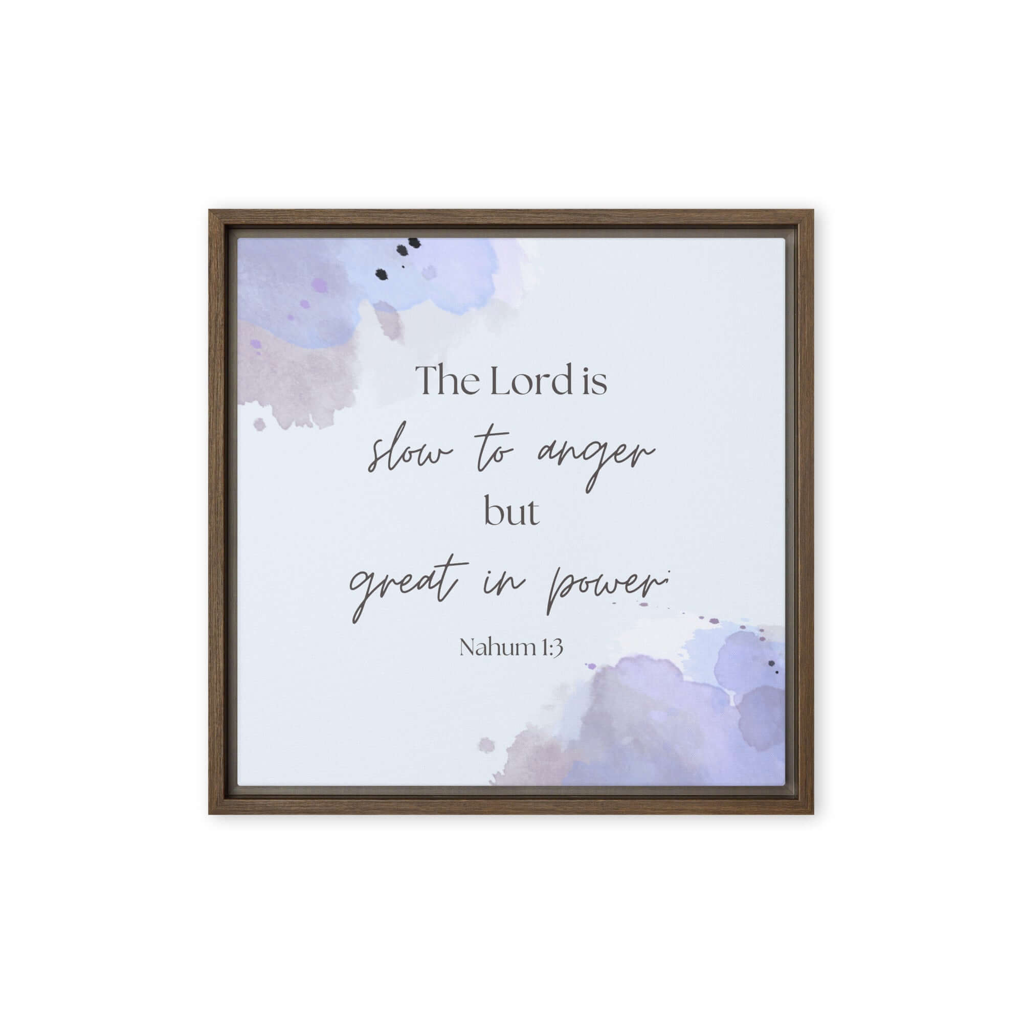 Nahum 1:3 Bible Verse, great in power Framed Canvas Print Wall Art Brown 16″×16″