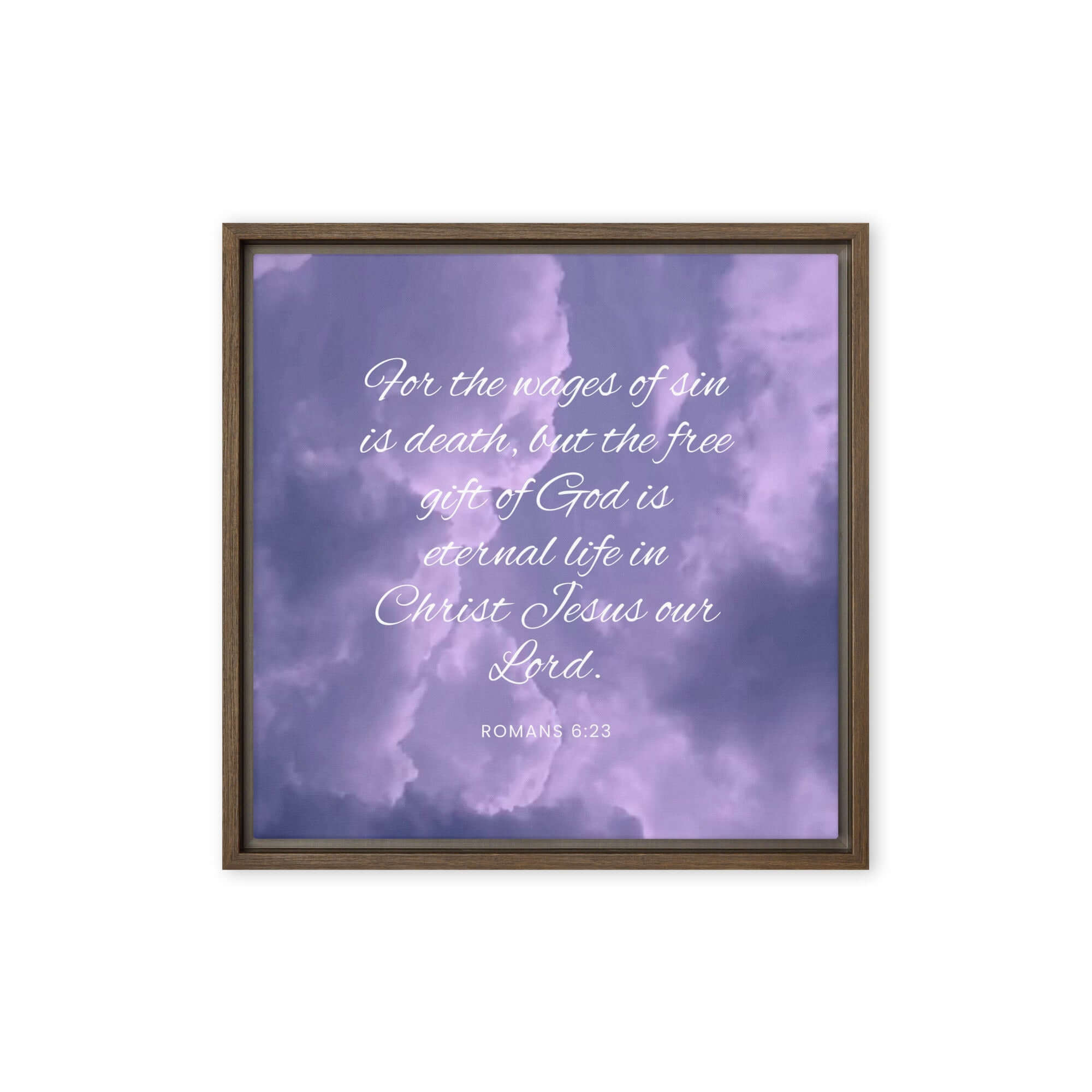 Romans 6:23 Bible Verse, free gift Framed Canvas Print Wall Art Brown 16″×16″