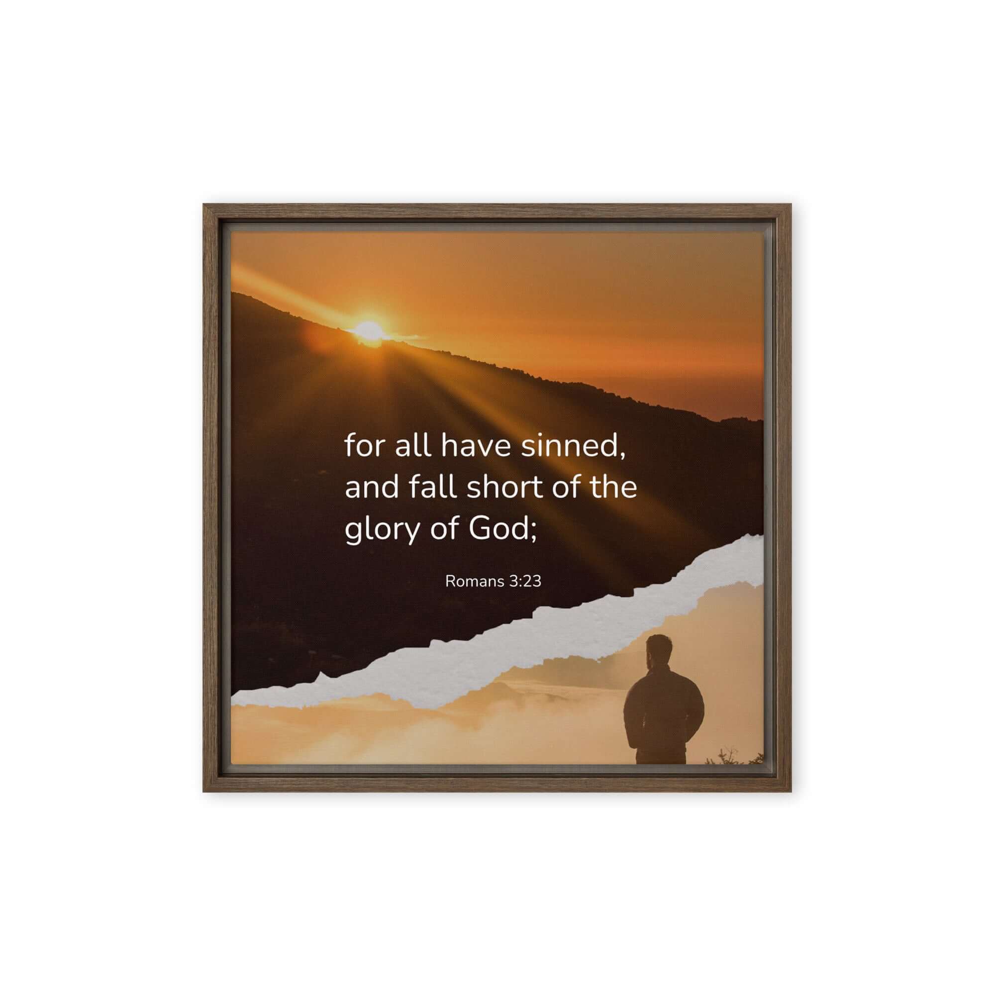 Romans 3:23 Bible Verse, of God Framed Canvas Print Wall Art Brown 16″×16″
