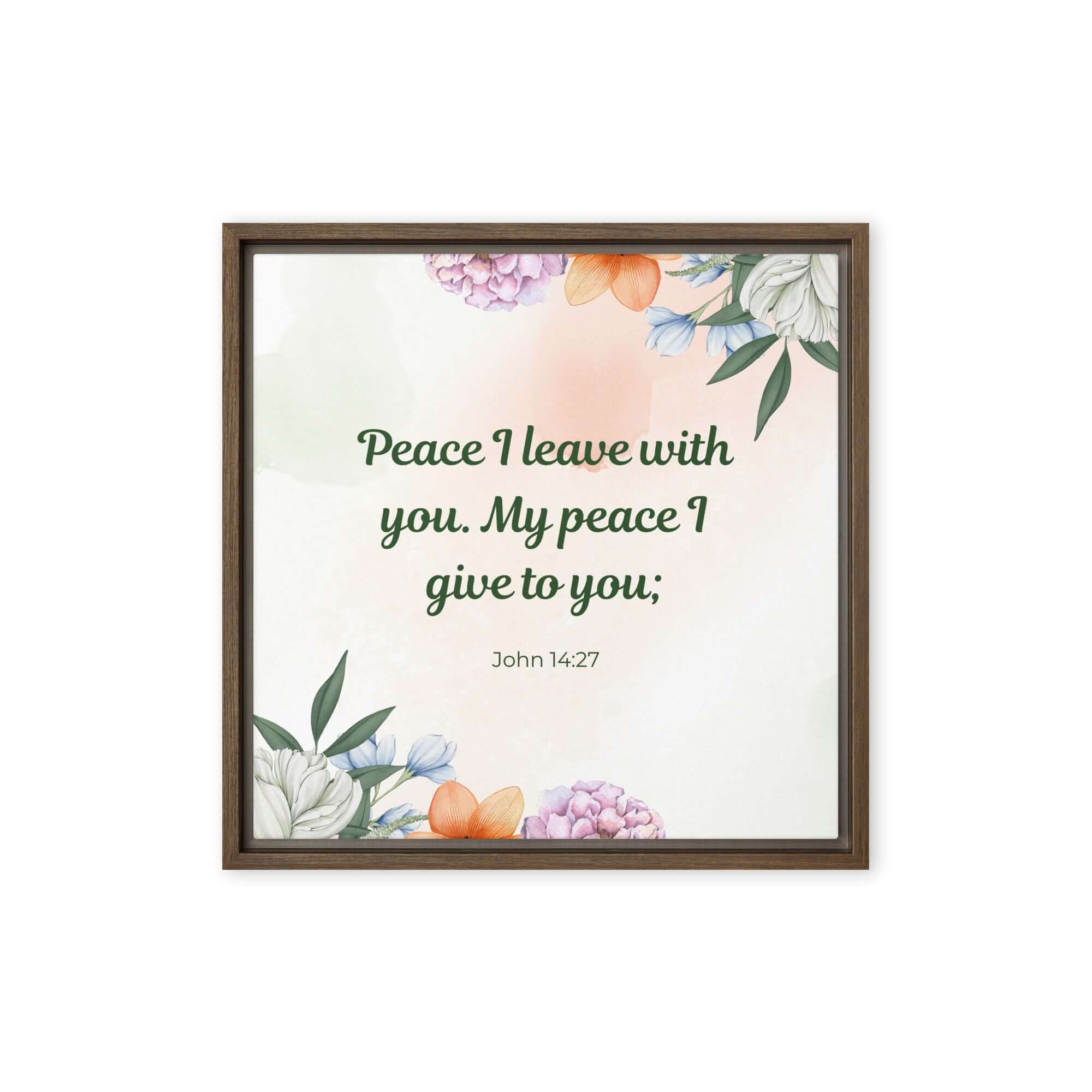 John 14:27 Bible Verse, with you Framed Canvas Print Wall Art Brown 16″×16″