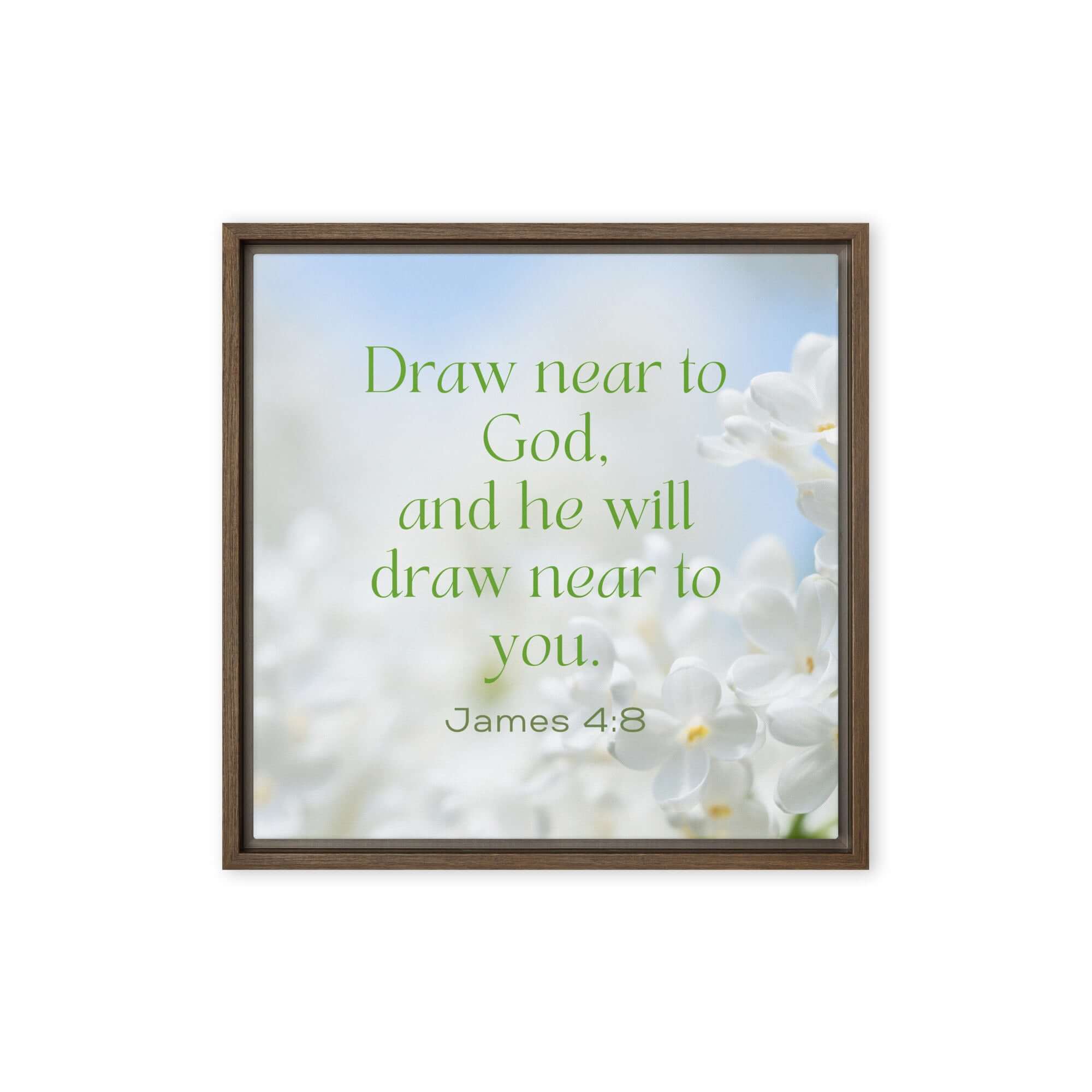 James 4:8 Bible Verse, Draw near Framed Canvas Print Wall Art Brown 16″×16″