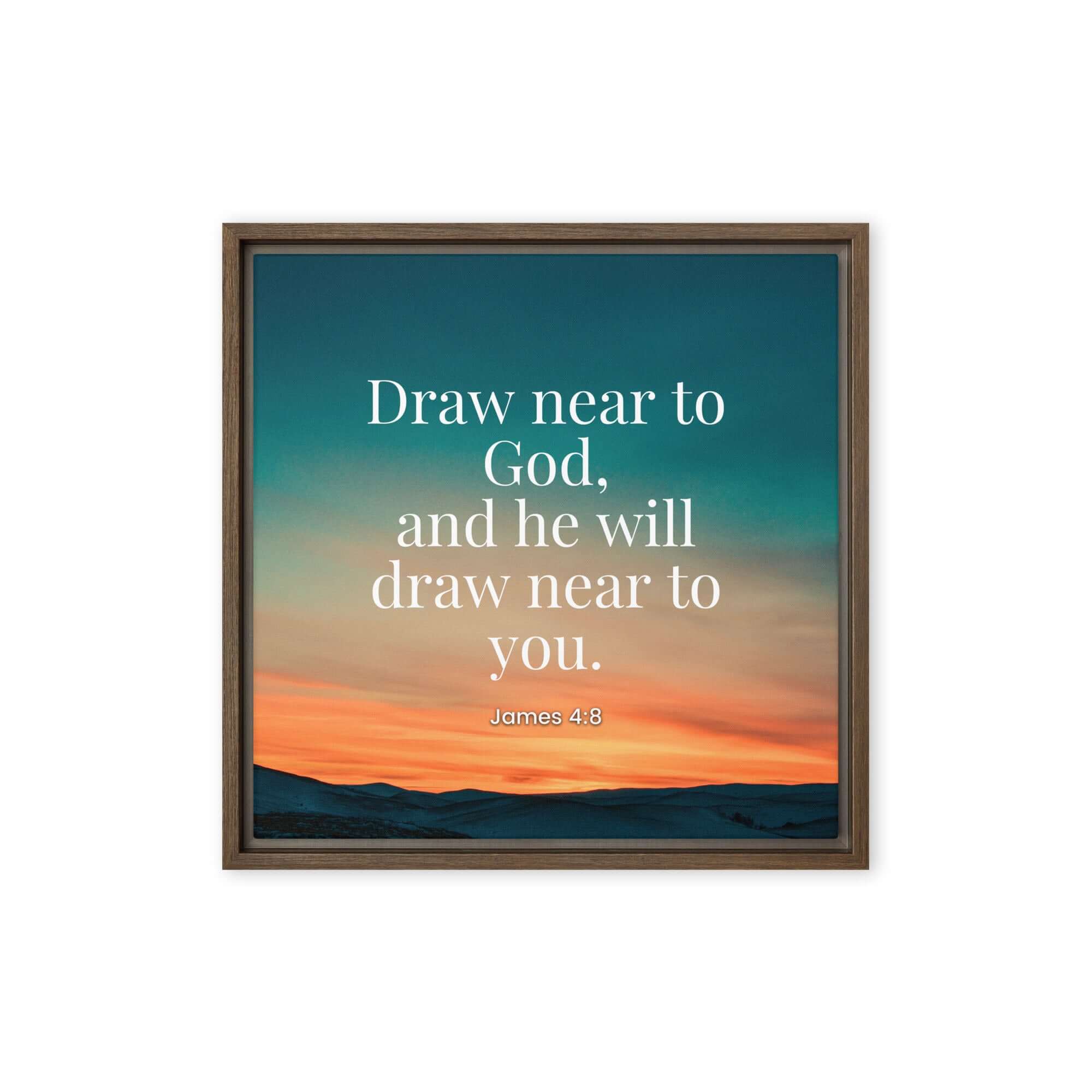 James 4:8 Bible Verse, near to God Framed Canvas Print Wall Art Brown 16″×16″