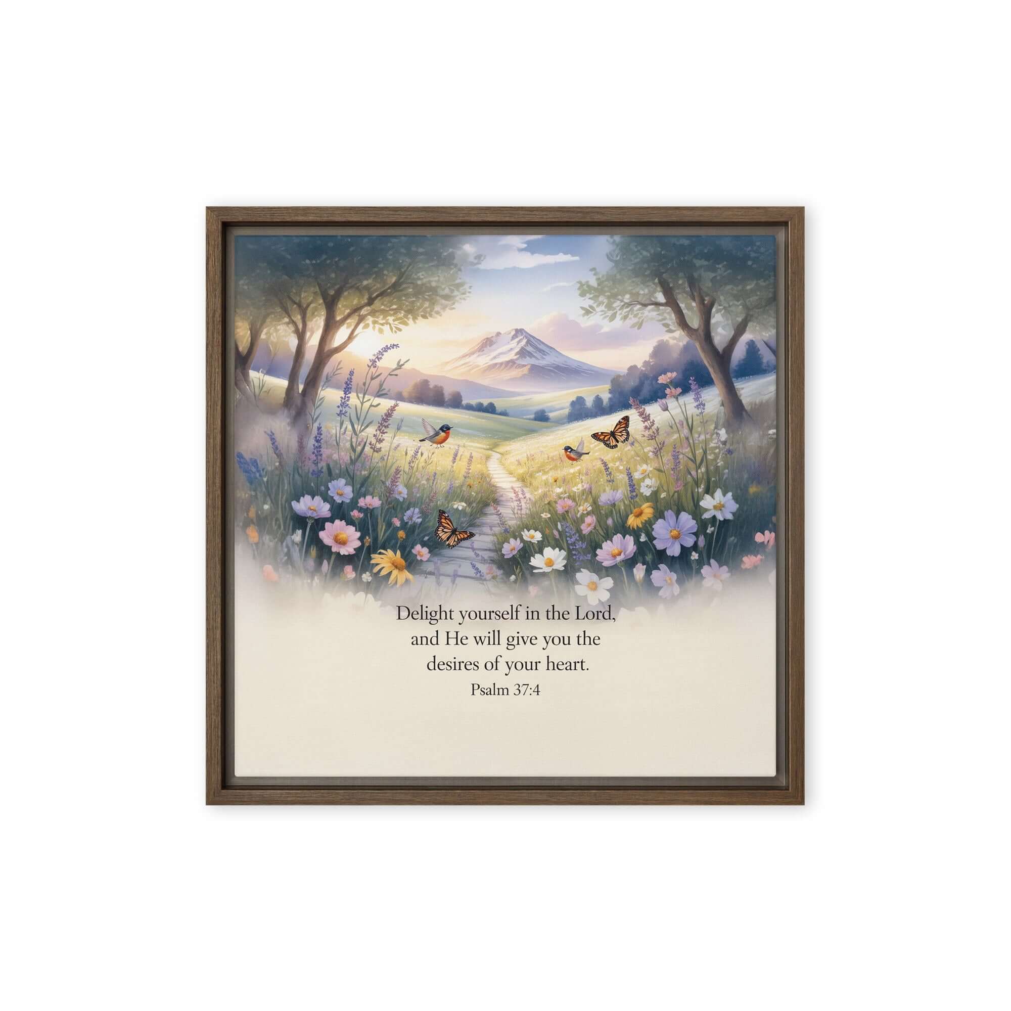 Psalm 37:4 Bible Verse, Delight Framed Canvas Brown 16″×16″