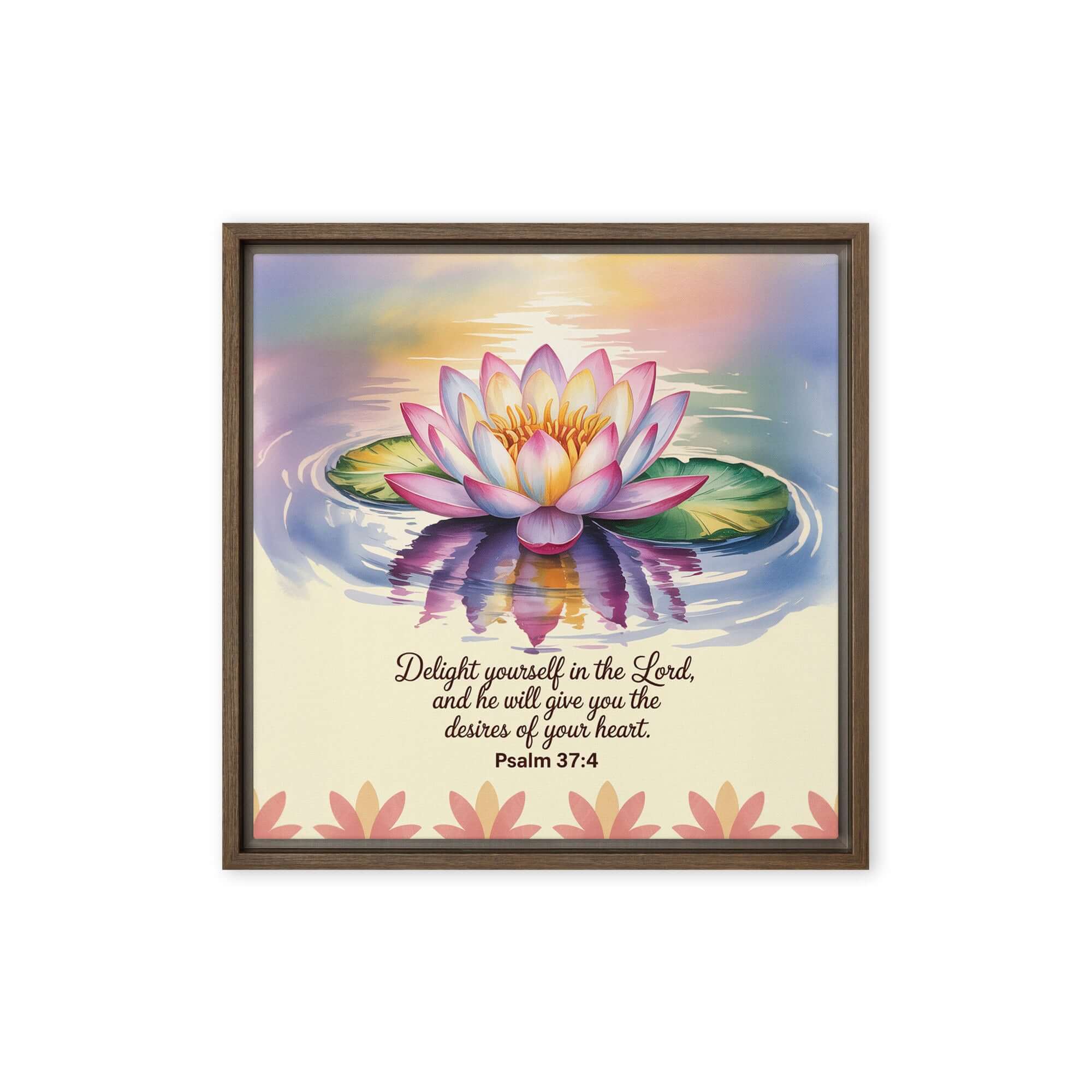 Psalm 37:4 Bible Verse, the Lord Framed Canvas Brown 16″×16″