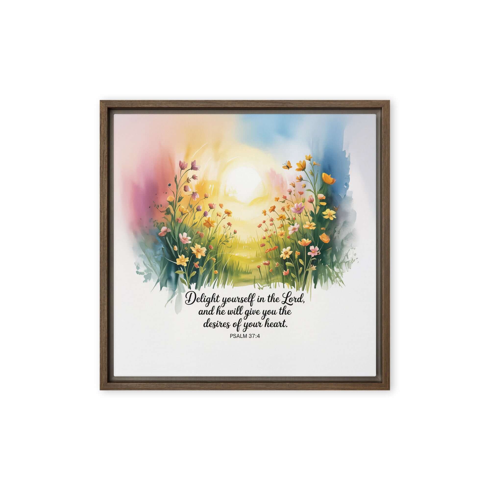 Psalm 37:4 Bible Verse, will give Framed Canvas Brown 16″×16″