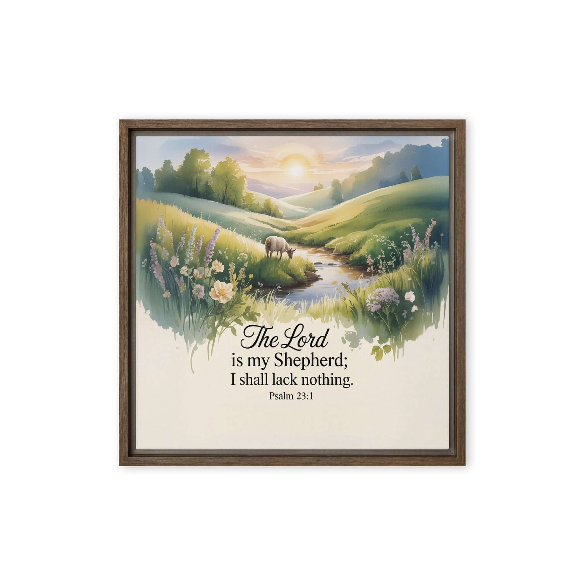 Psalm 23:1 Bible Verse, Lord Framed Canvas Brown 16″×16″