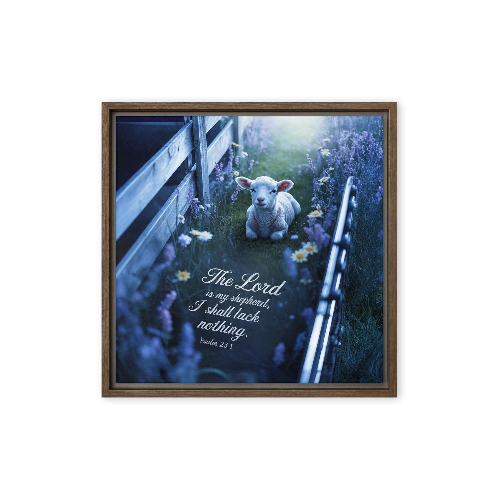 Psalm 23:1 Bible Verse, Shepherd Framed Canvas Brown 16″×16″