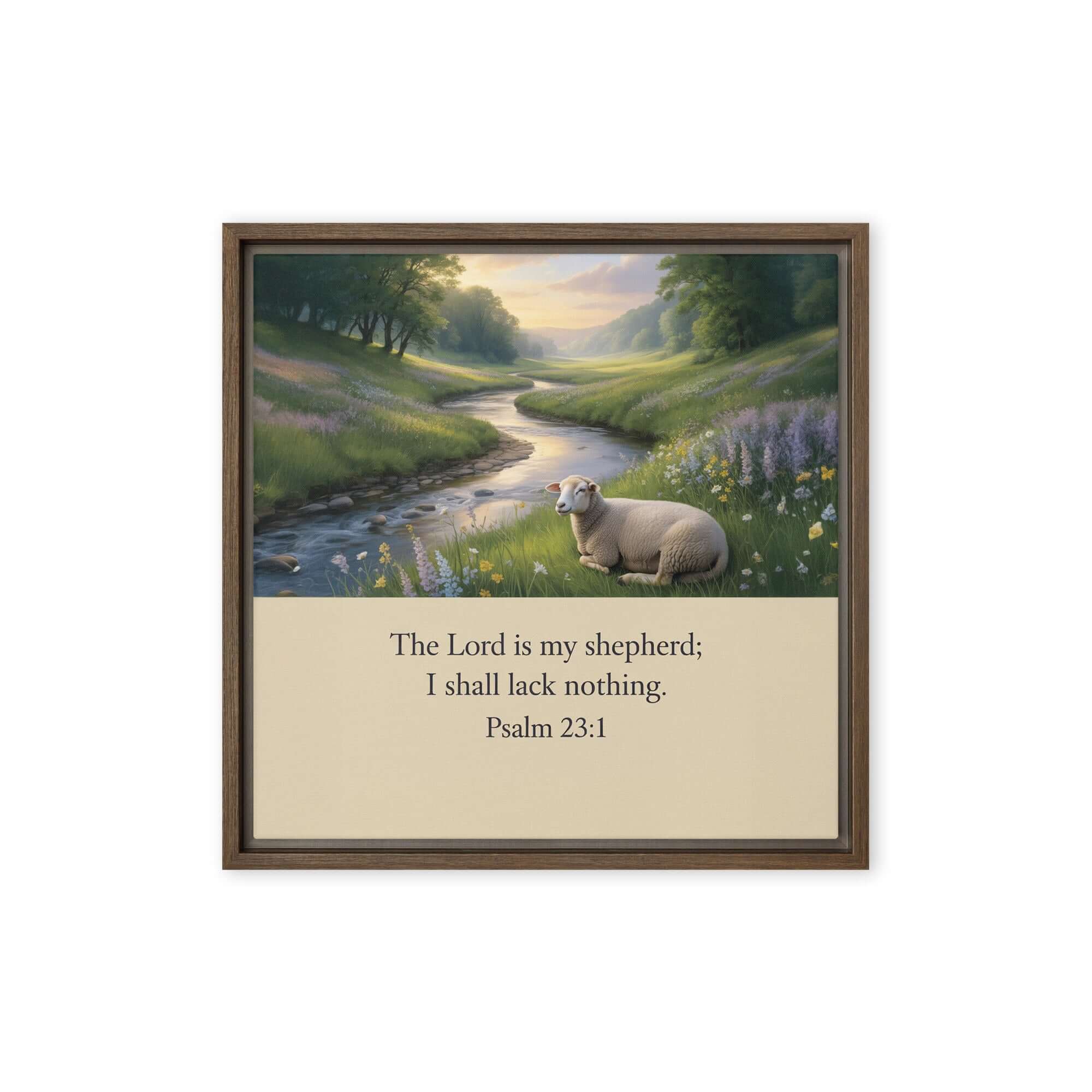 Psalm 23:1 Bible Verse, I shall Framed Canvas Brown 16″×16″