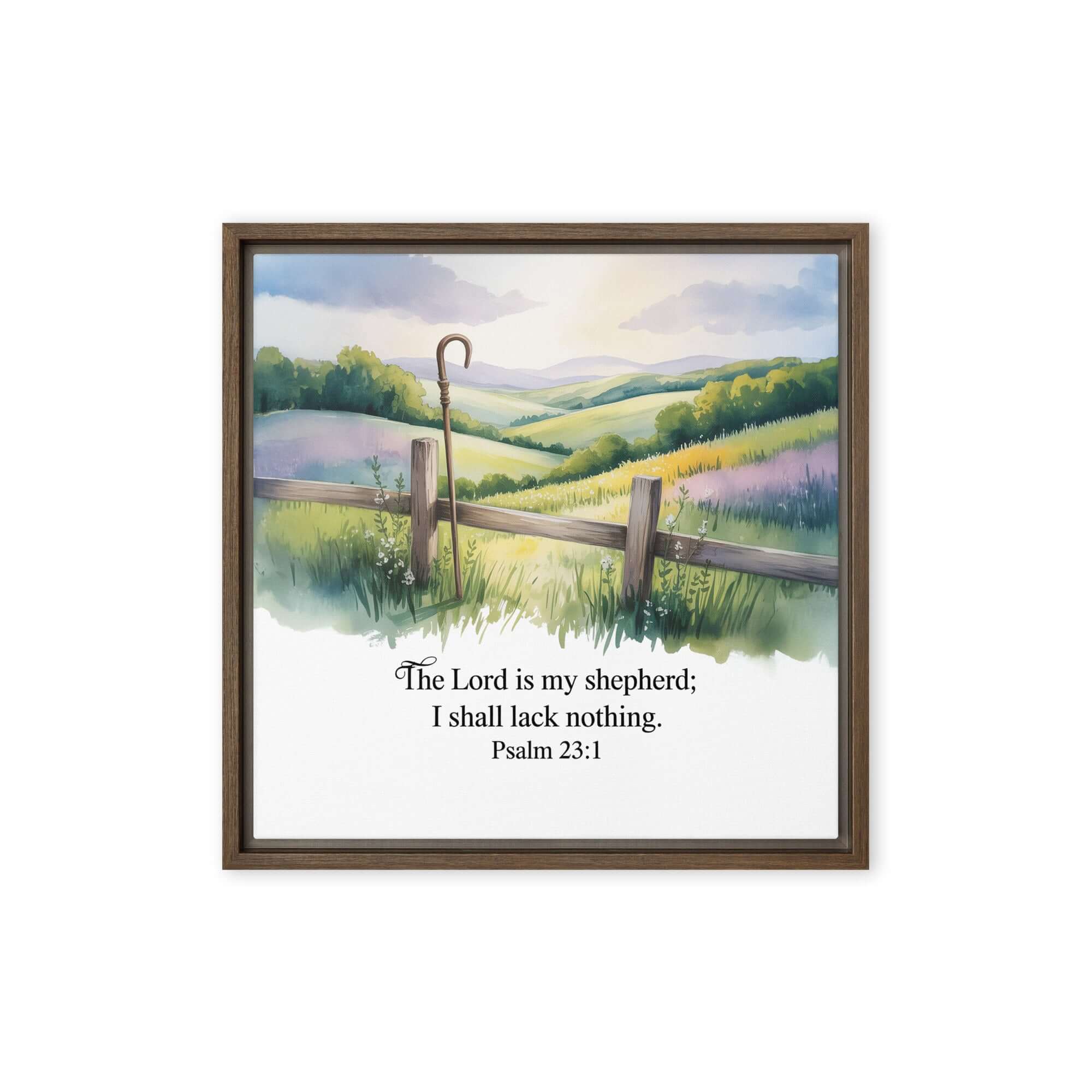 Psalm 23:1 Bible Verse, Lack Framed Canvas Brown 16″×16″