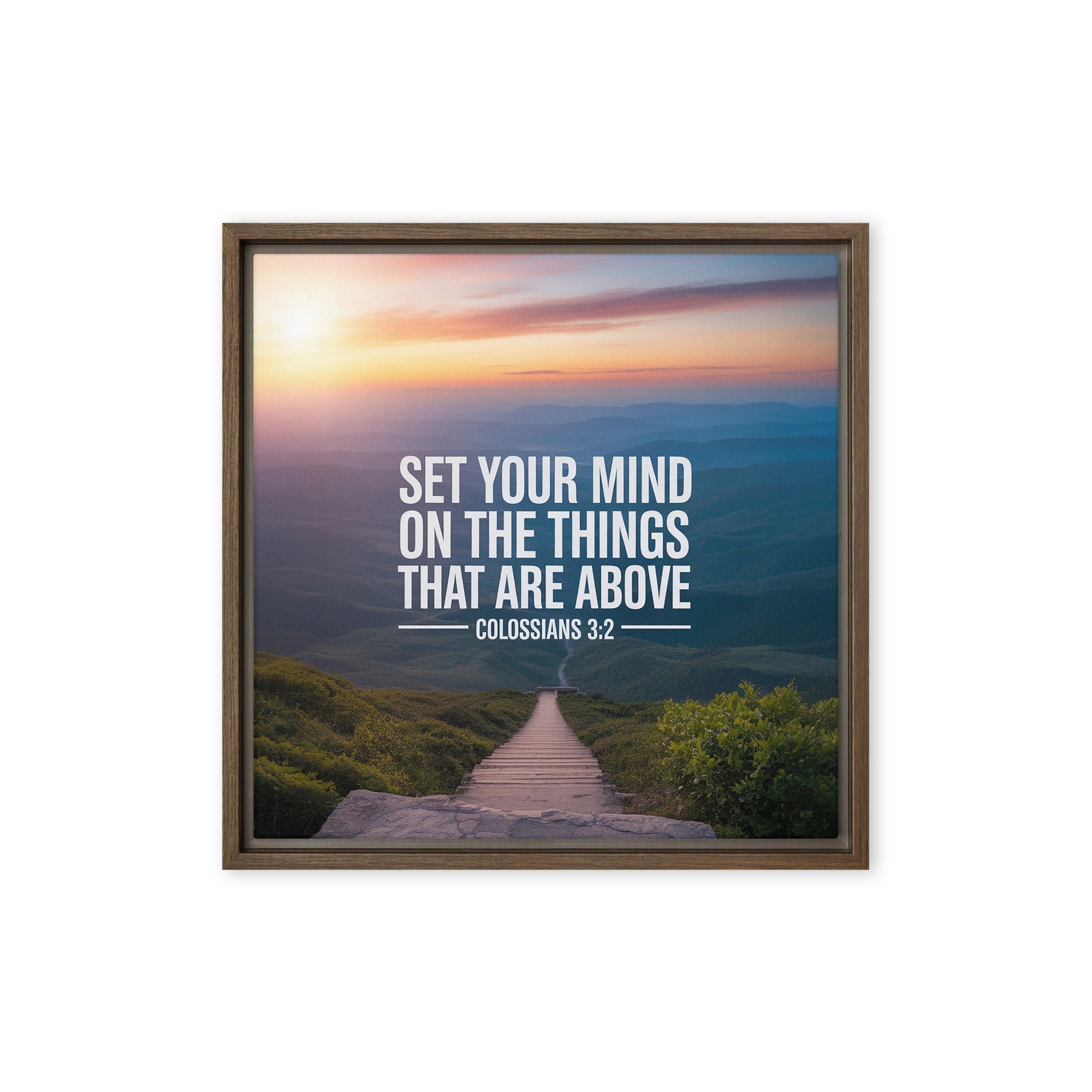 Colossians 3:2 Bible Verse your mind Framed Canvas Brown 16″×16″