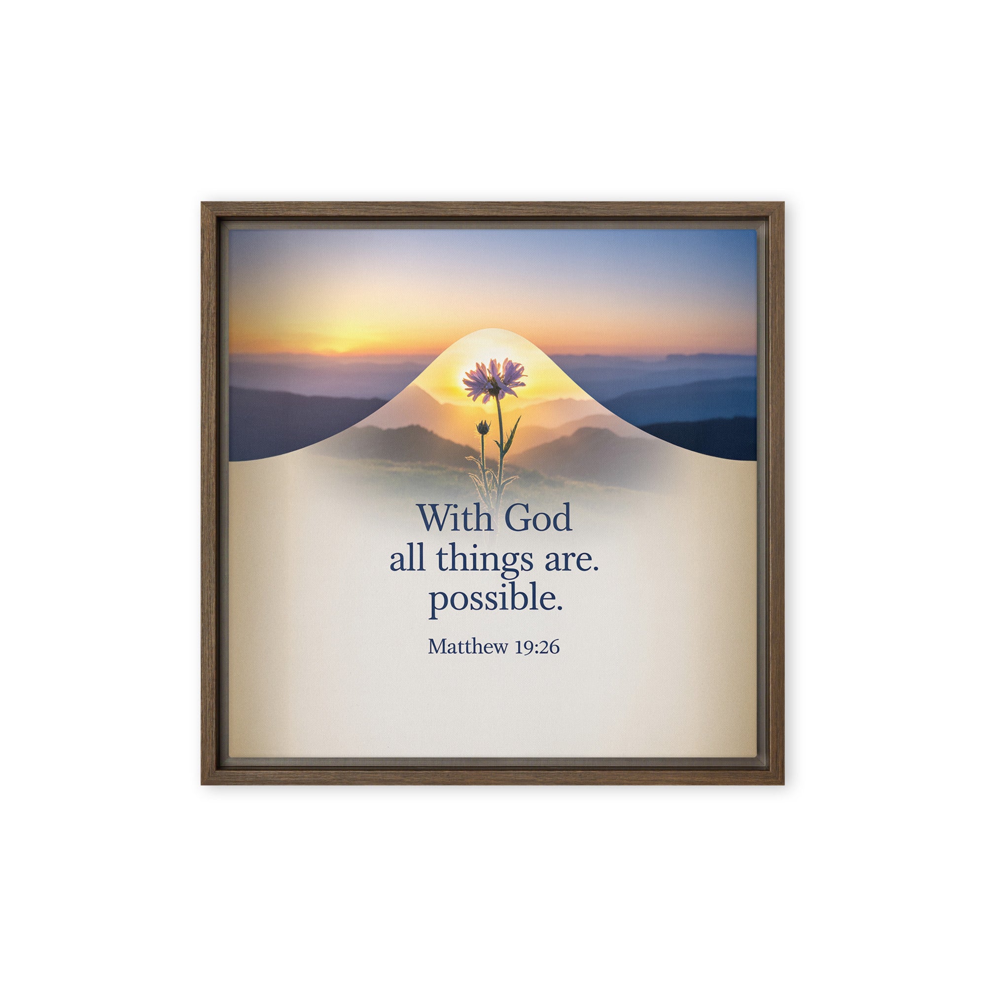 Matthew 19:26 Bible Verse at them Framed Canvas Brown 16″×16″