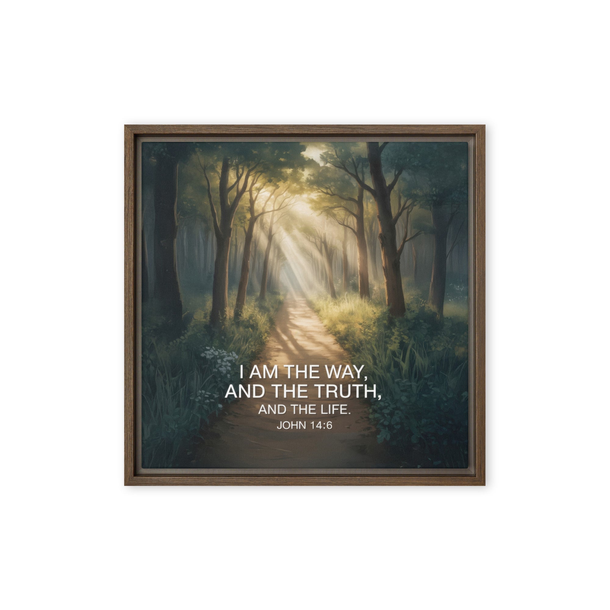John 14:6 Bible Verse I Am Framed Canvas Brown 16″×16″