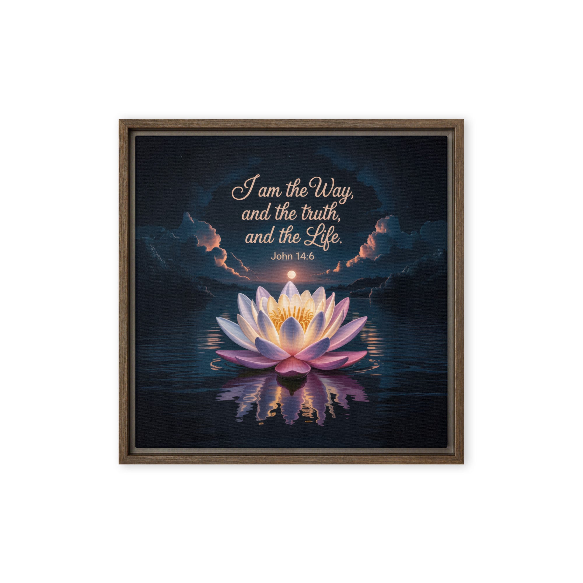 John 14:6 Bible Verse The Way Framed Canvas Brown 16″×16″