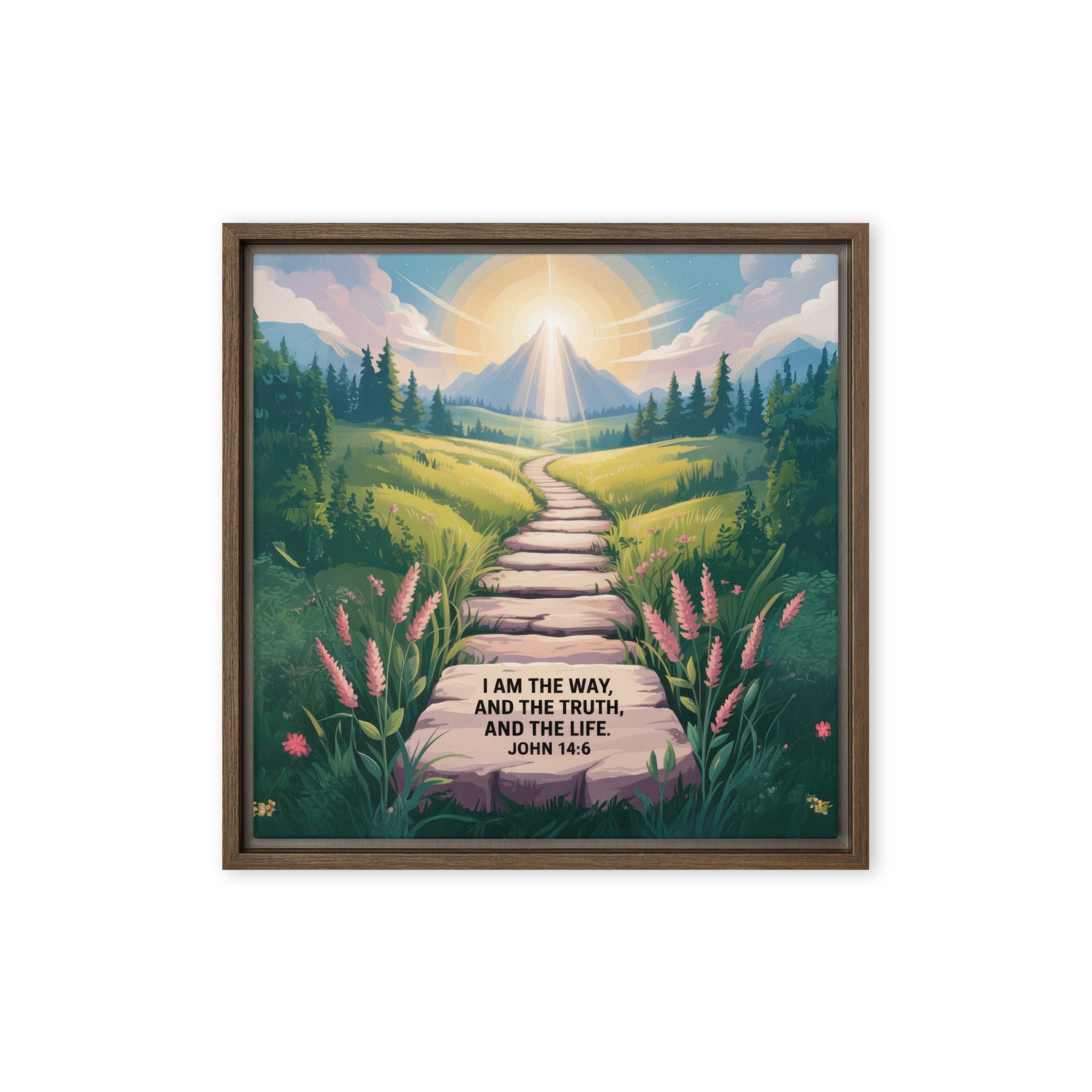 John 14:6 Bible Verse The Truth Framed Canvas Brown 16″×16″