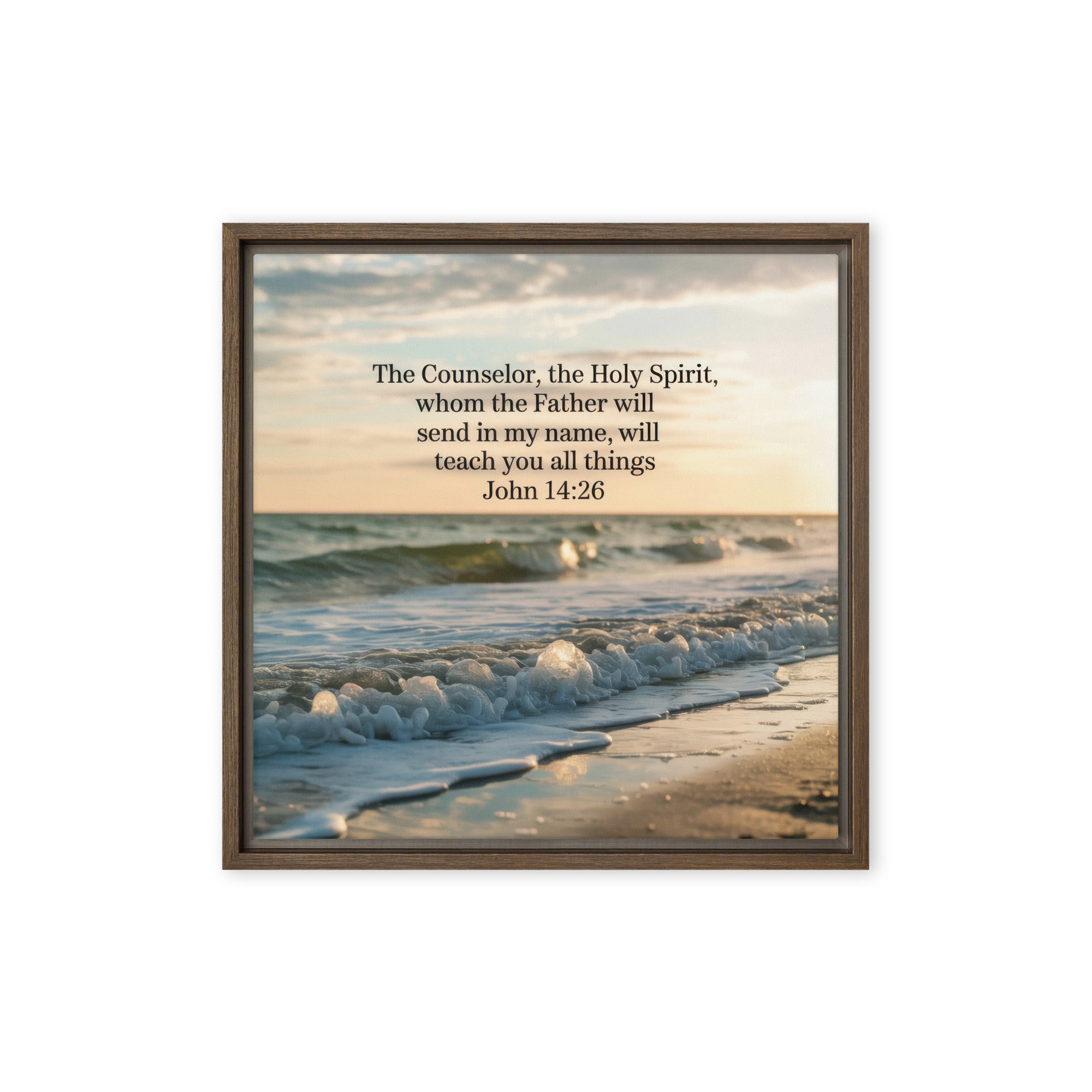 John 14:26 Bible Verse You All Framed Canvas Brown 16″×16″