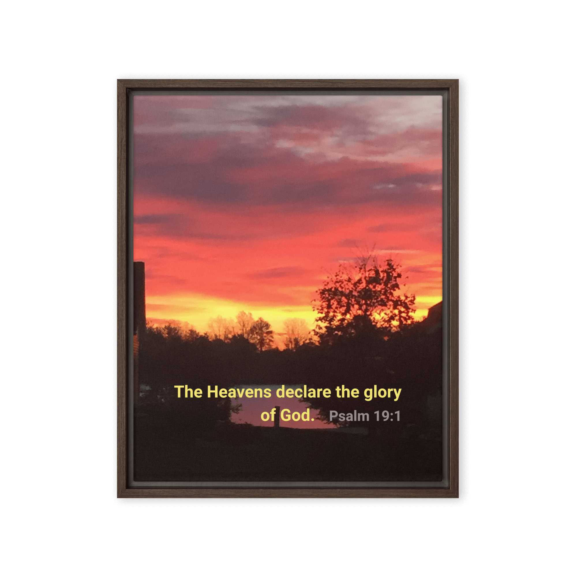 Psalm 19:1 Bible Verse, Sunset Glory Framed Canvas Print Wall Art Brown 16″×20″