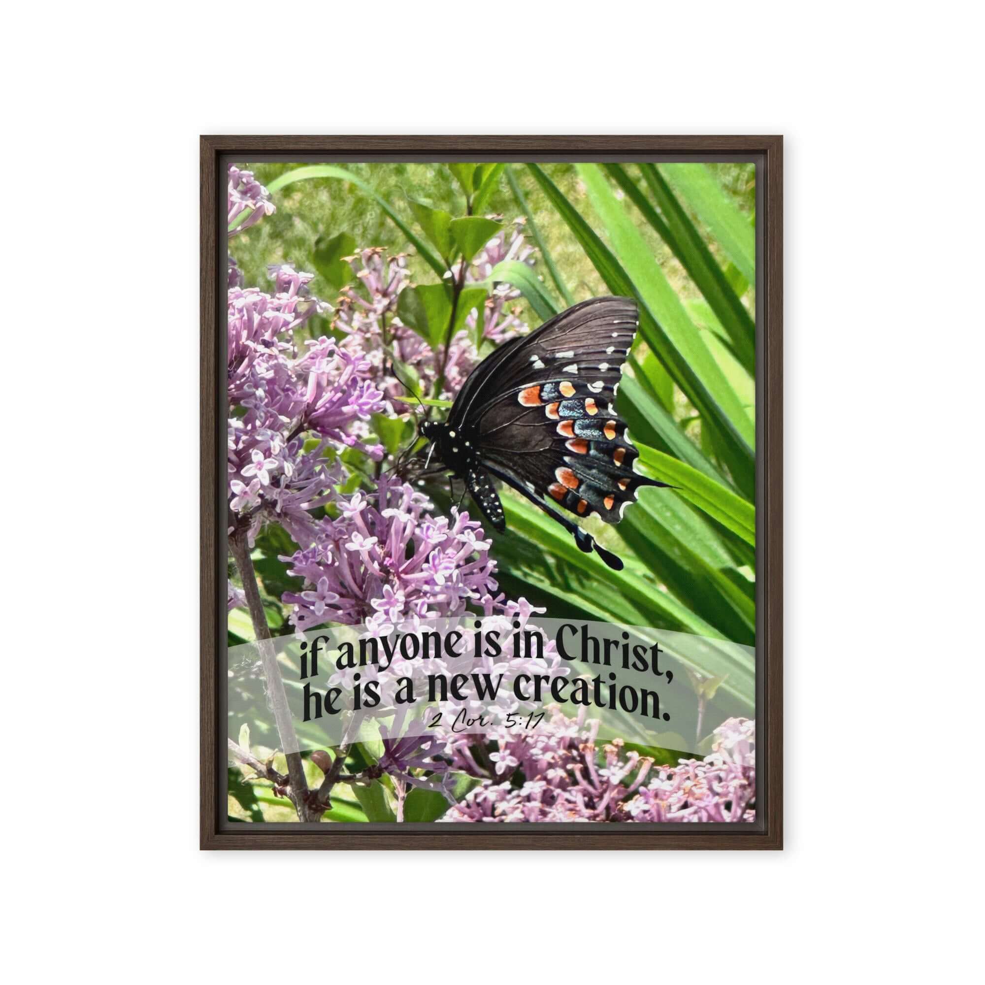 2 Corinthians 5:17 Bible Verse, Butterfly Framed Canvas Print Wall Art Brown 16″×20″