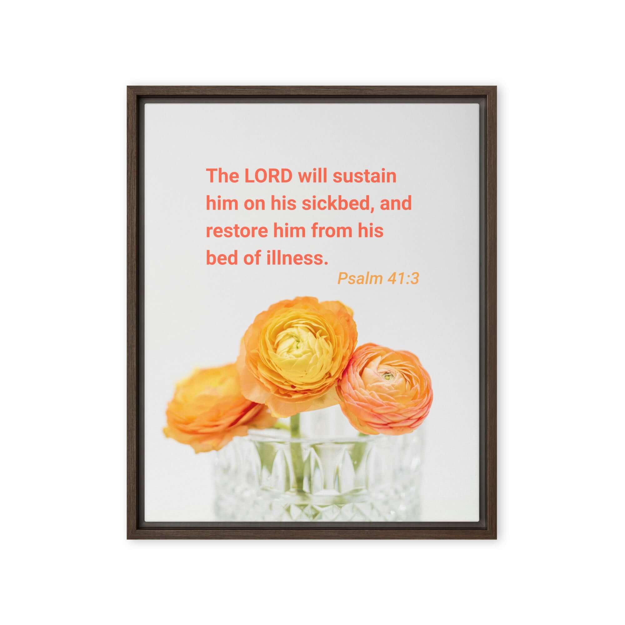 Psalm 41:3 Bible Verse, LORD will sustain Framed Canvas Print Wall Art Brown 16″×20″