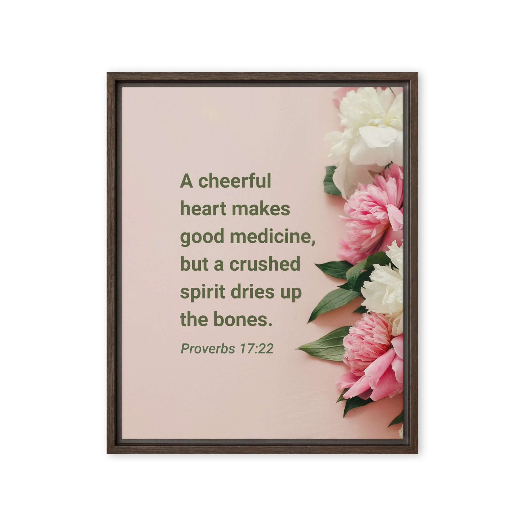 Proverbs 17:22 Bible Verse, good medicine Framed Canvas Print Wall Art Brown 16″×20″