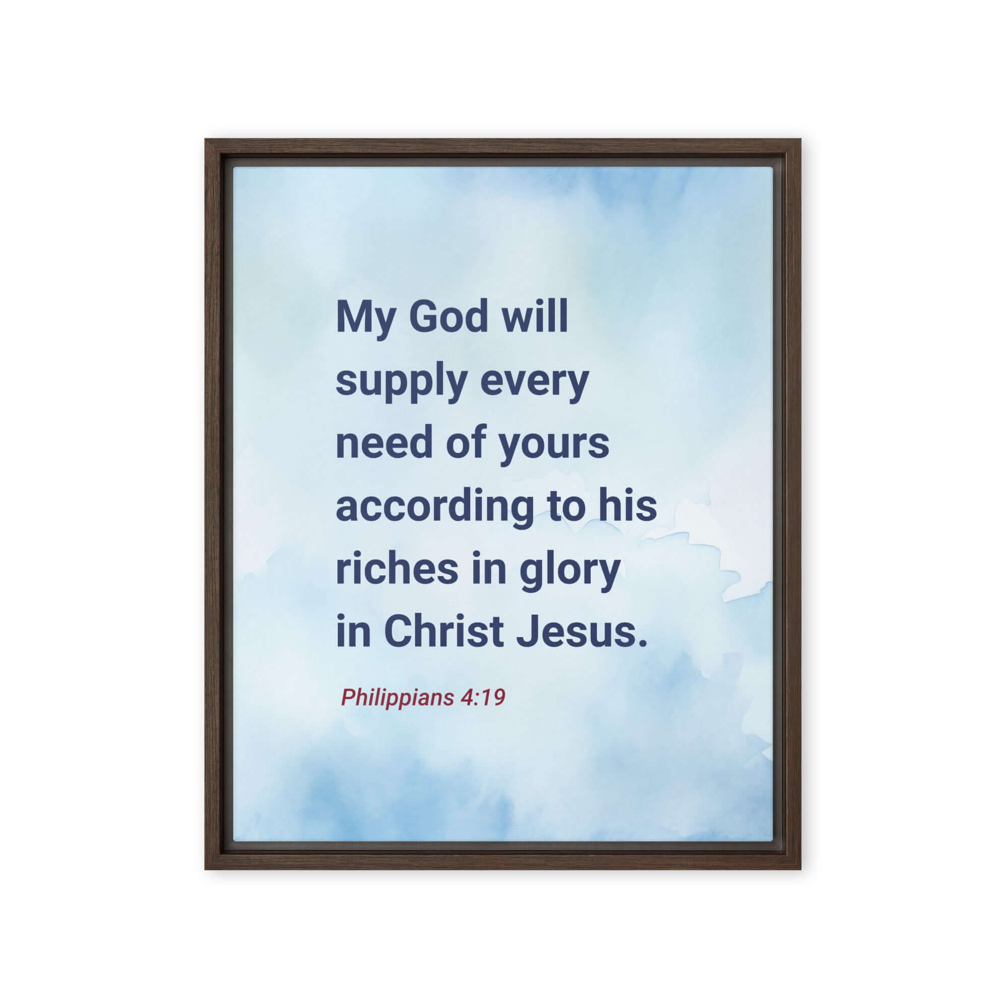 Philippians 4:19 Bible Verse, God will supply Framed Canvas Print Wall Art Brown 16″×20″