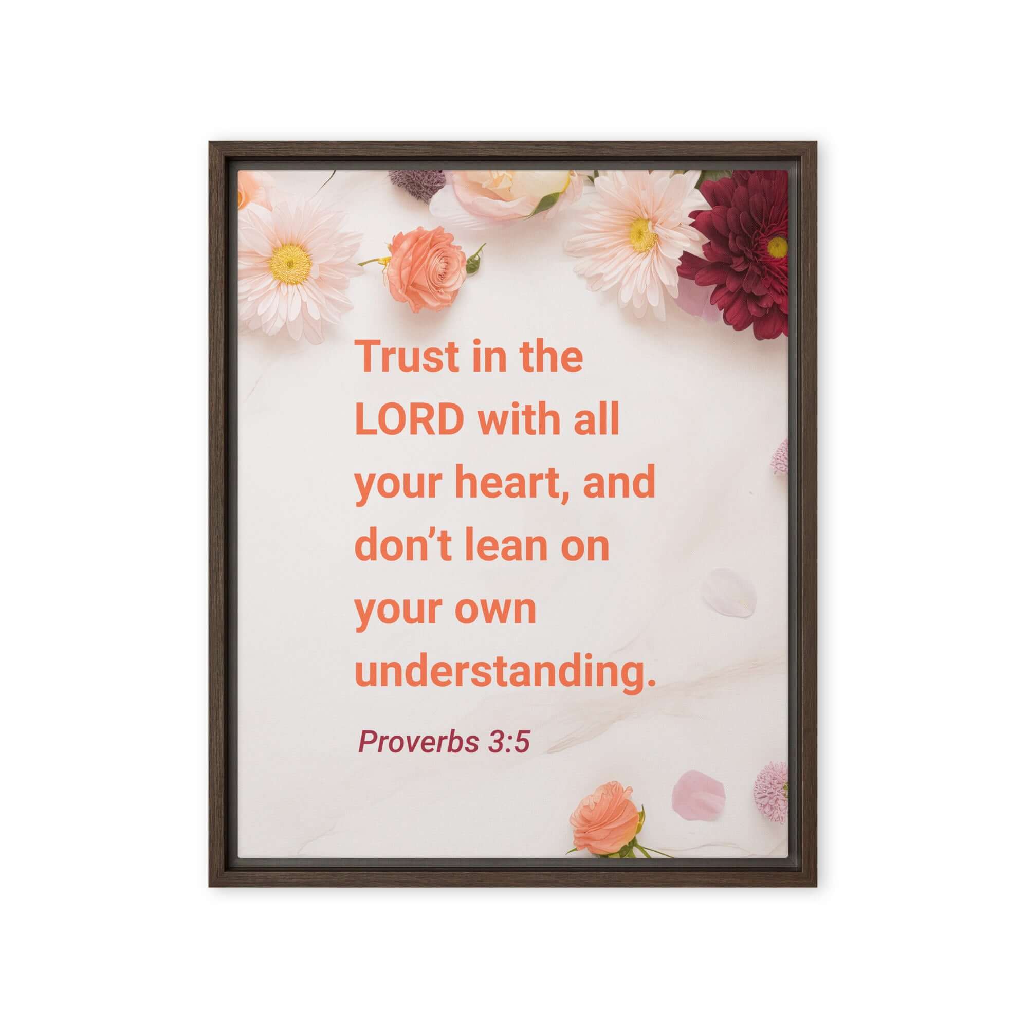 Proverbs 3:5 Bible Verse, Trust in the LORD Framed Canvas Print Wall Art Brown 16″×20″
