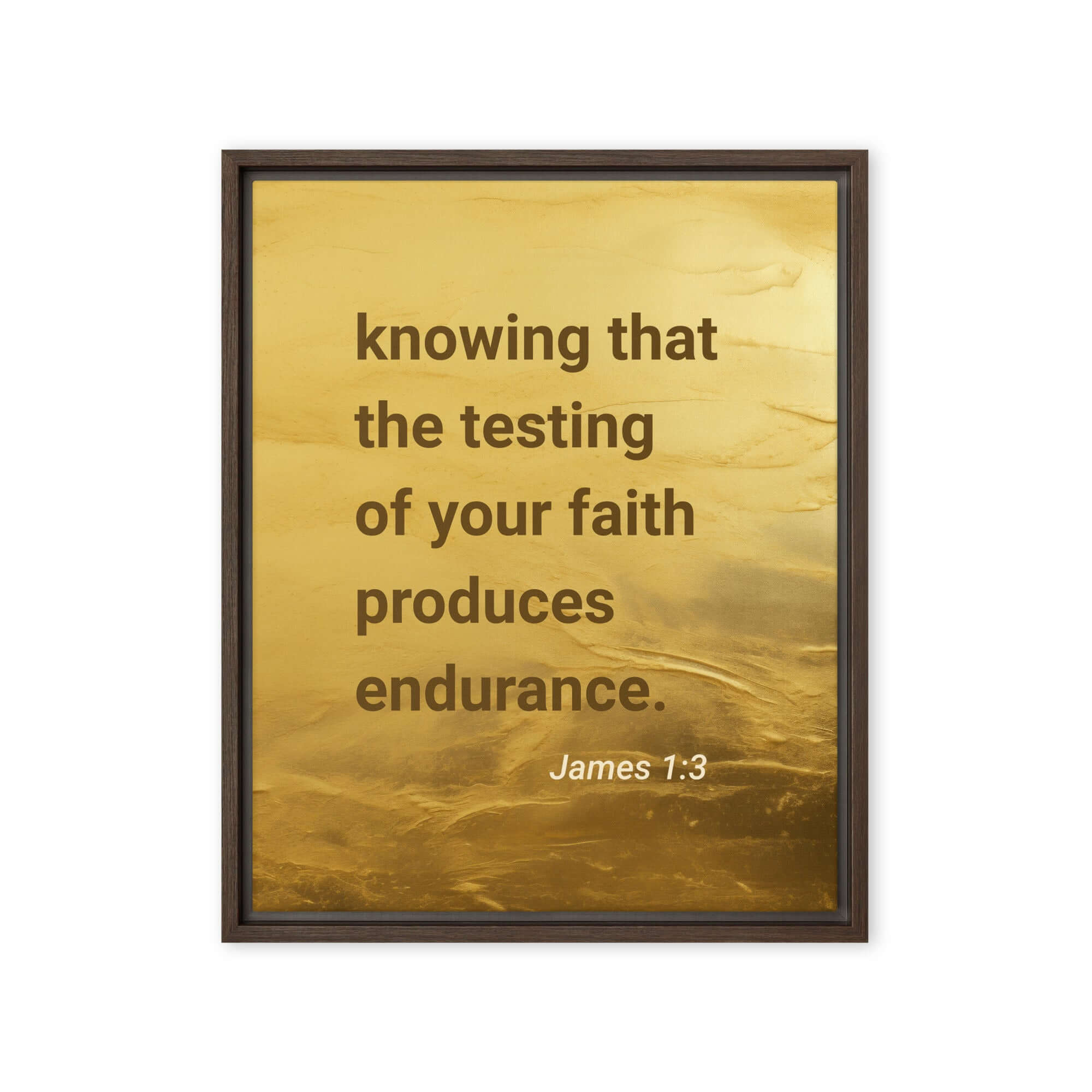 James 1:3 Bible Verse, testing of your faith Framed Canvas Print Wall Art Brown 16″×20″
