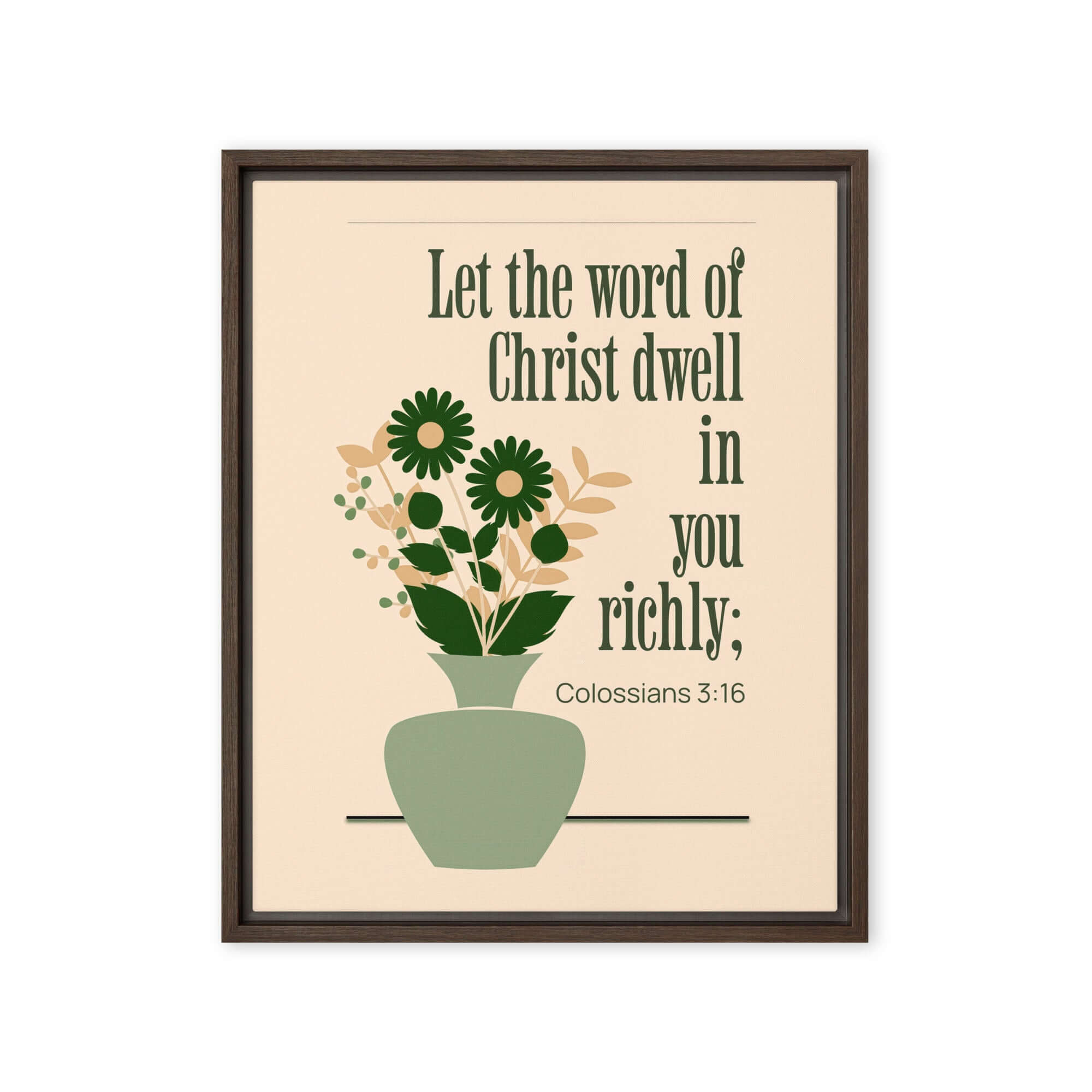 Colossians 3:16 Bible Verse, word of Christ Framed Canvas Print Wall Art Brown 16″×20″