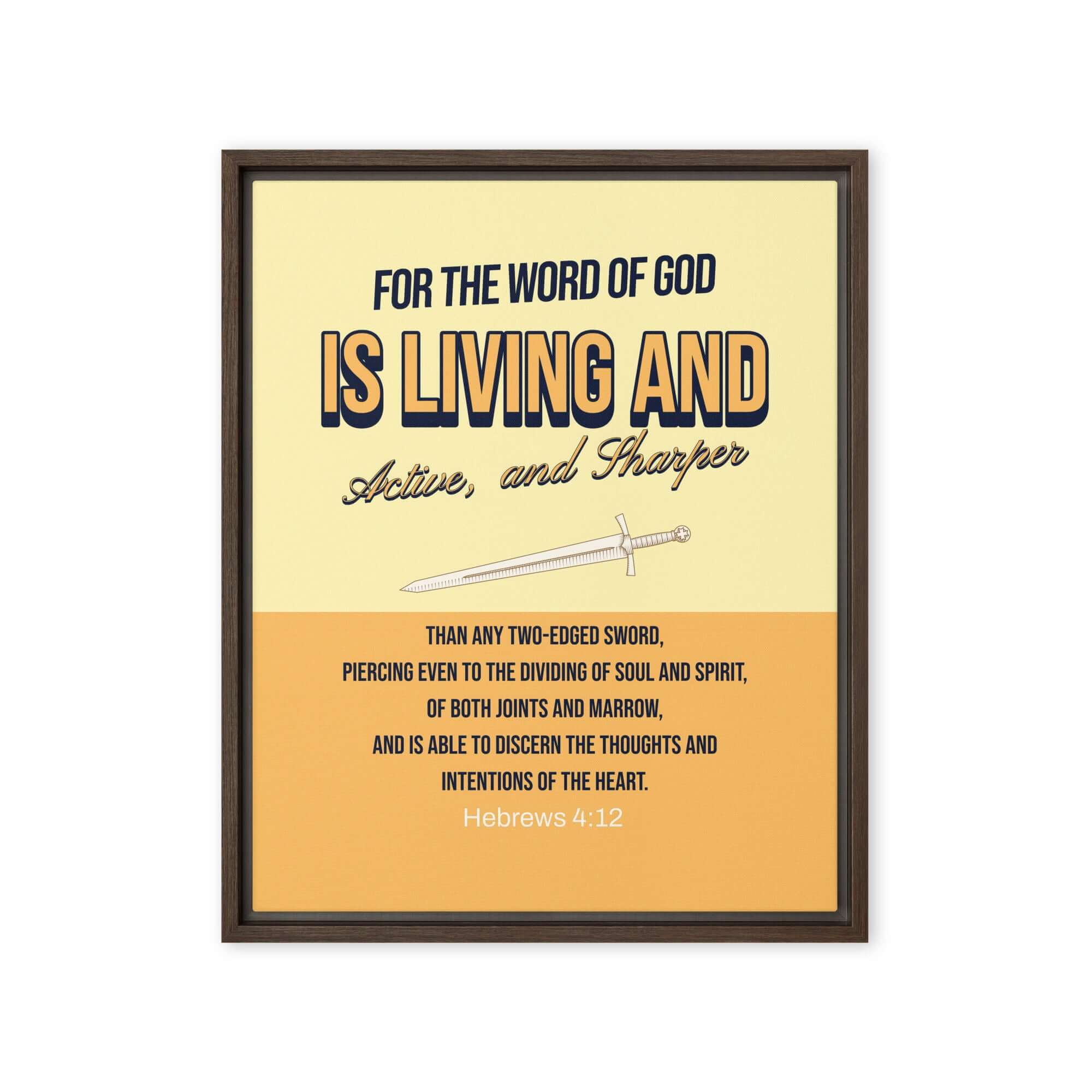 Hebrews 4:12 Bible Verse, living and active Framed Canvas Print Wall Art Brown 16″×20″