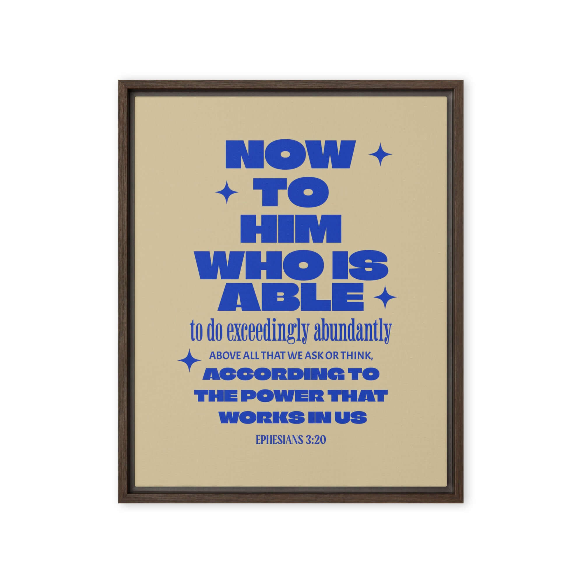 Ephesians 3:20 Bible Verse, power in us Framed Canvas Print Wall Art Brown 16″×20″
