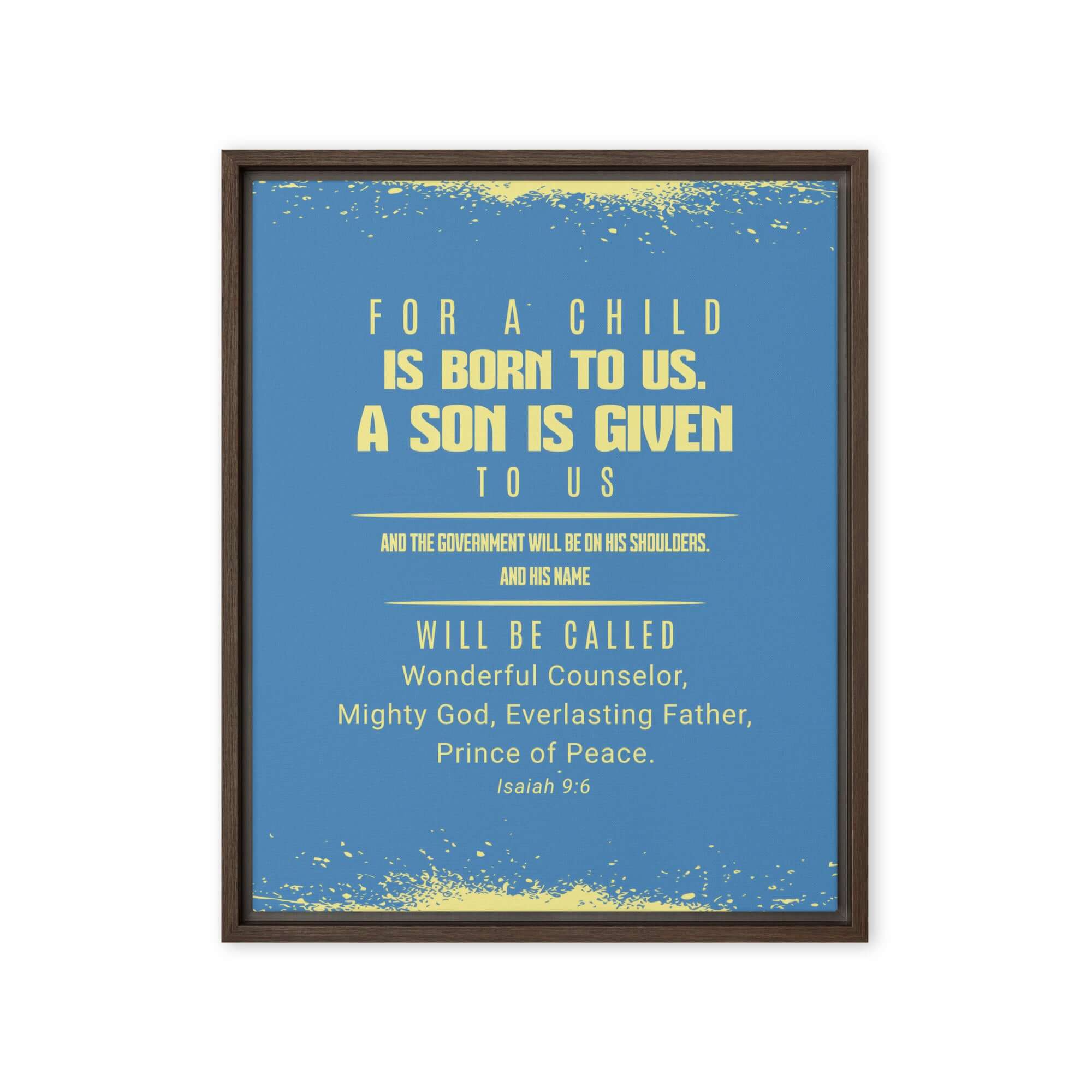 Isaiah 9:6 Bible Verse, Mighty God Framed Canvas Print Wall Art Brown 16″×20″