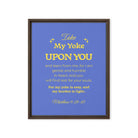 Matthew 11:29-30 Bible Verse, Take my yoke Framed Canvas Print Wall Art Brown 16″×20″