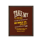 Matthew 11:29-30 Bible Verse, learn from me Framed Canvas Print Wall Art Brown 16″×20″