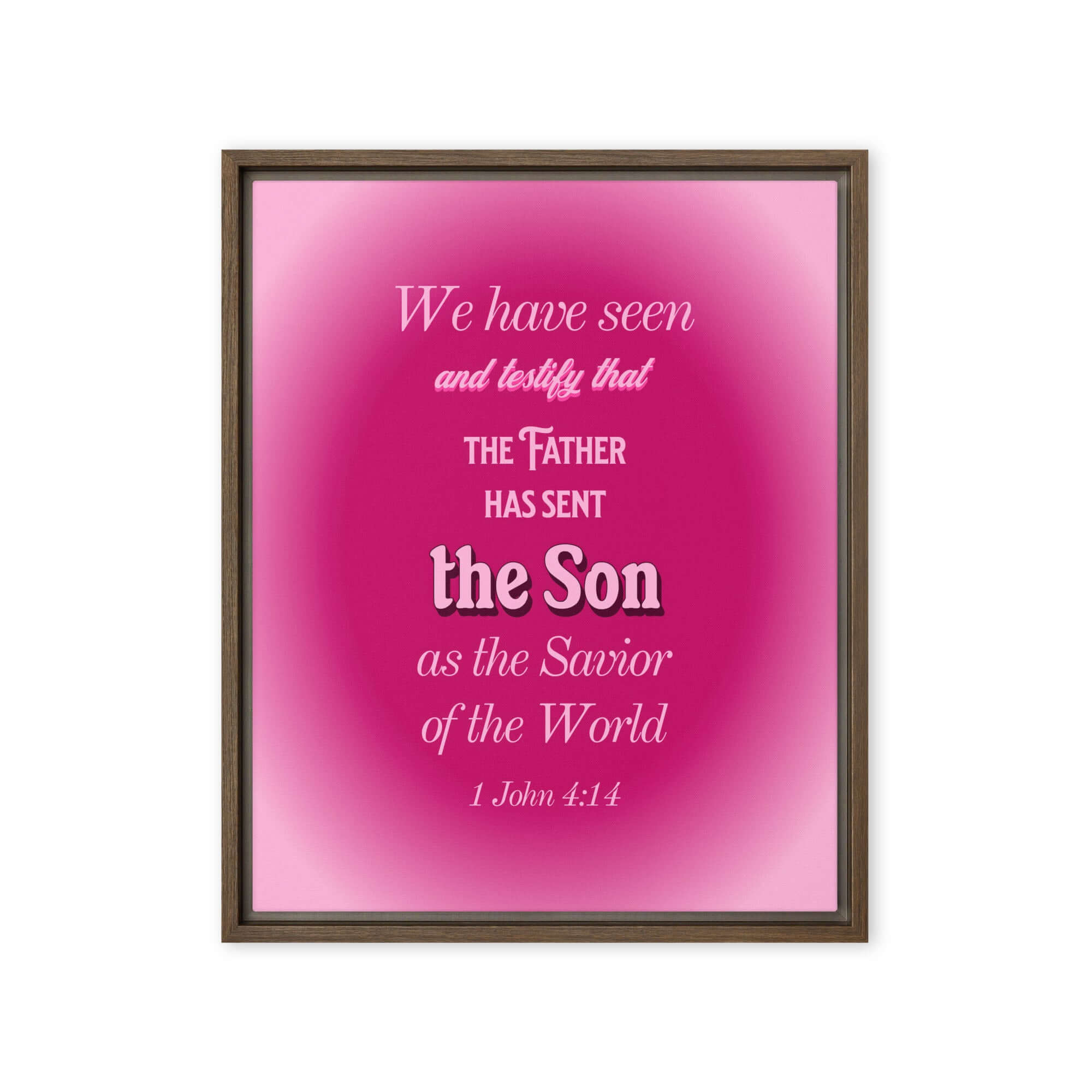 1 John 4:14 Bible Verse, that the Father Framed Canvas Print Wall Art Brown 16″×20″