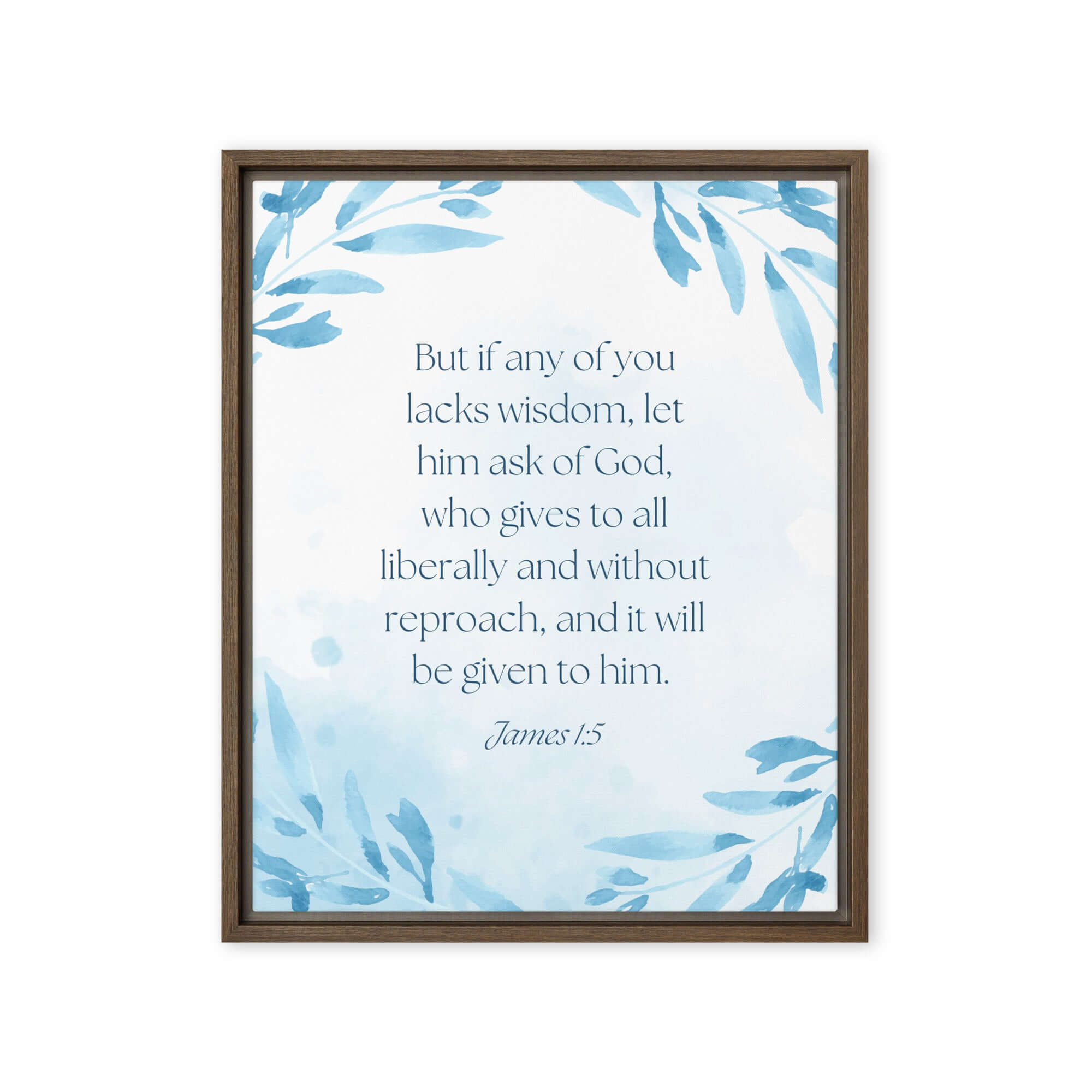 James 1:5 Bible Verse, lacks wisdom Framed Canvas Print Wall Art Brown 16″×20″