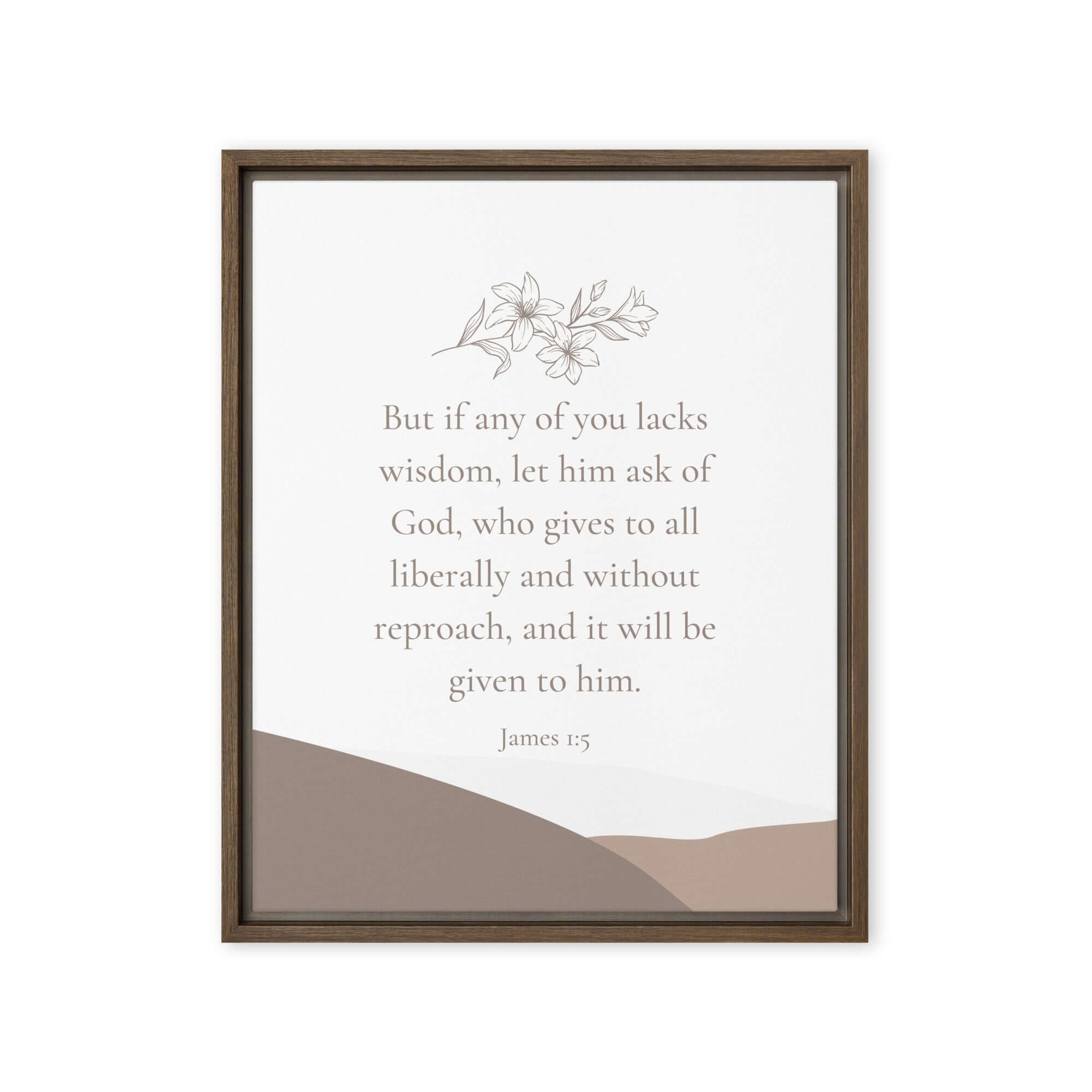 James 1:5 Bible Verse, ask of God Framed Canvas Print Wall Art Brown 16″×20″