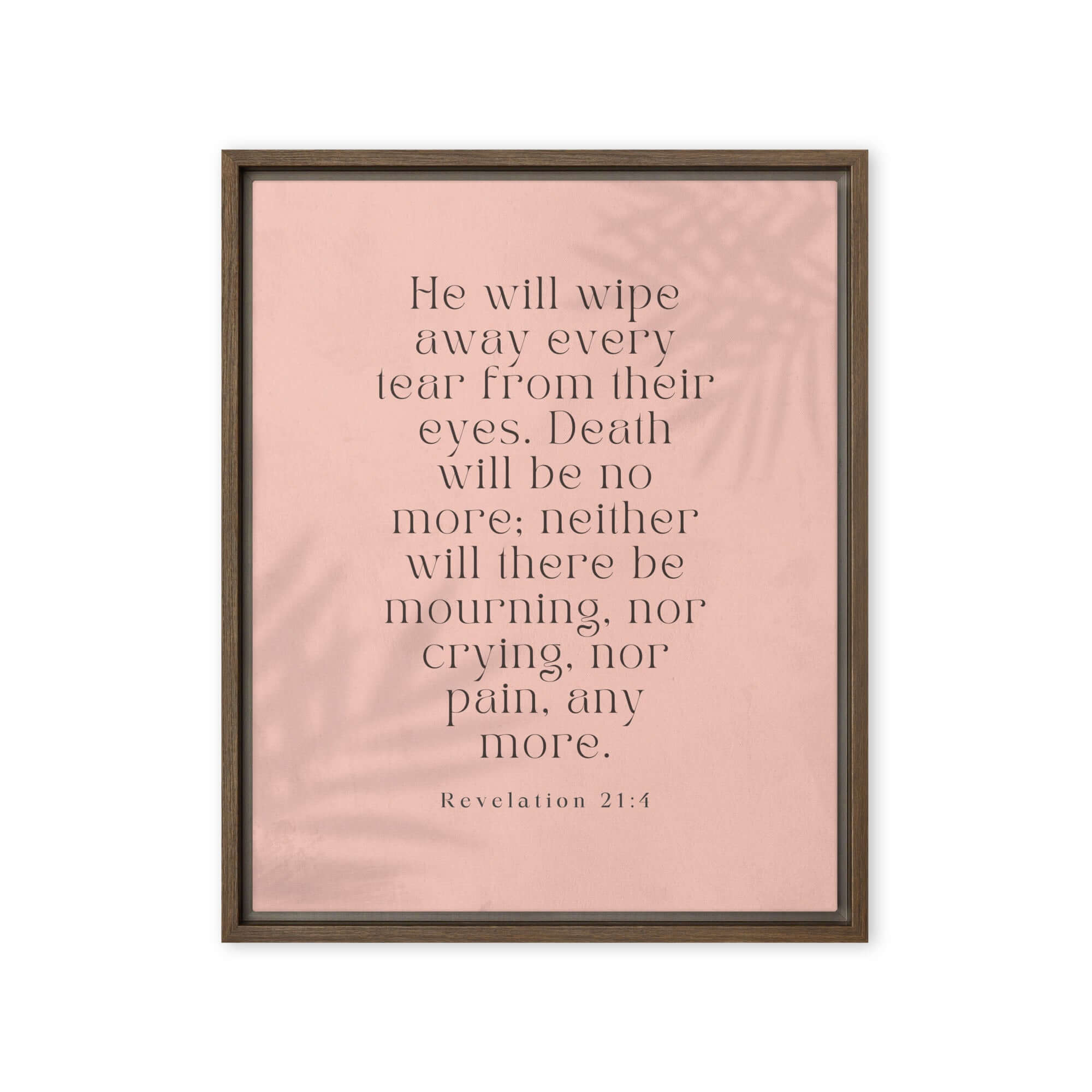 Revelation 21:4 Bible Verse, their eyes Framed Canvas Print Wall Art Brown 16″×20″