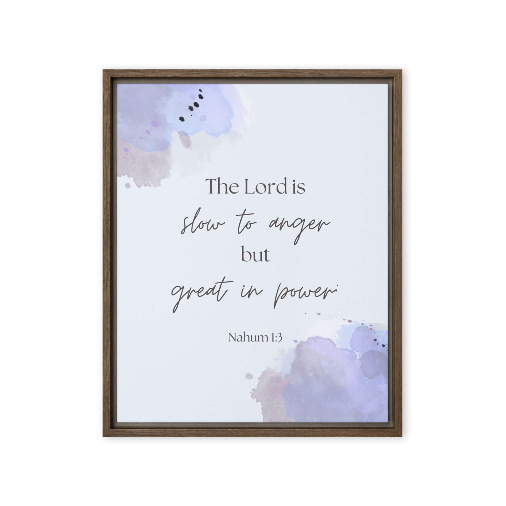 Nahum 1:3 Bible Verse, great in power Framed Canvas Print Wall Art Brown 16″×20″