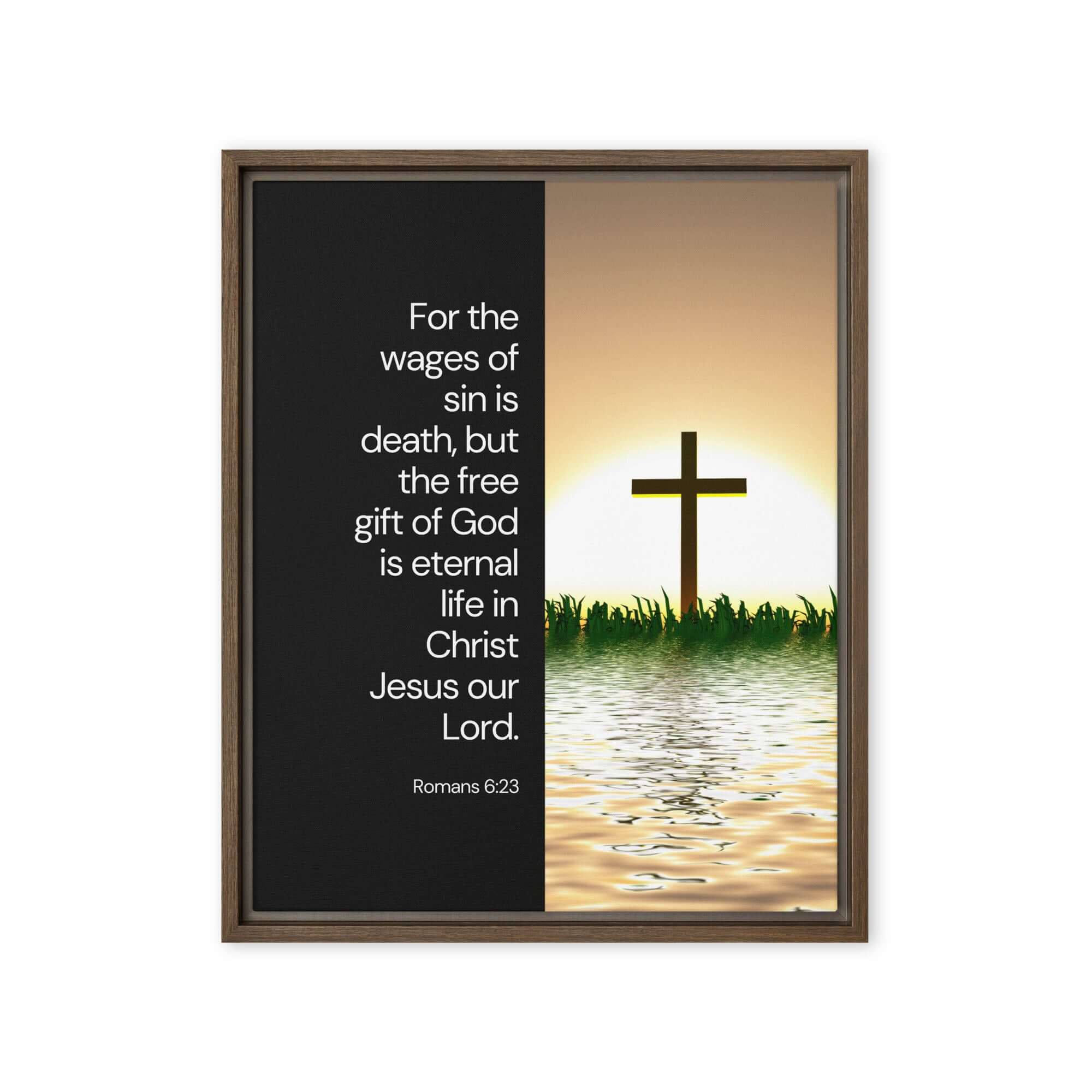 Romans 6:23 Bible Verse, the wages Framed Canvas Print Wall Art Brown 16″×20″