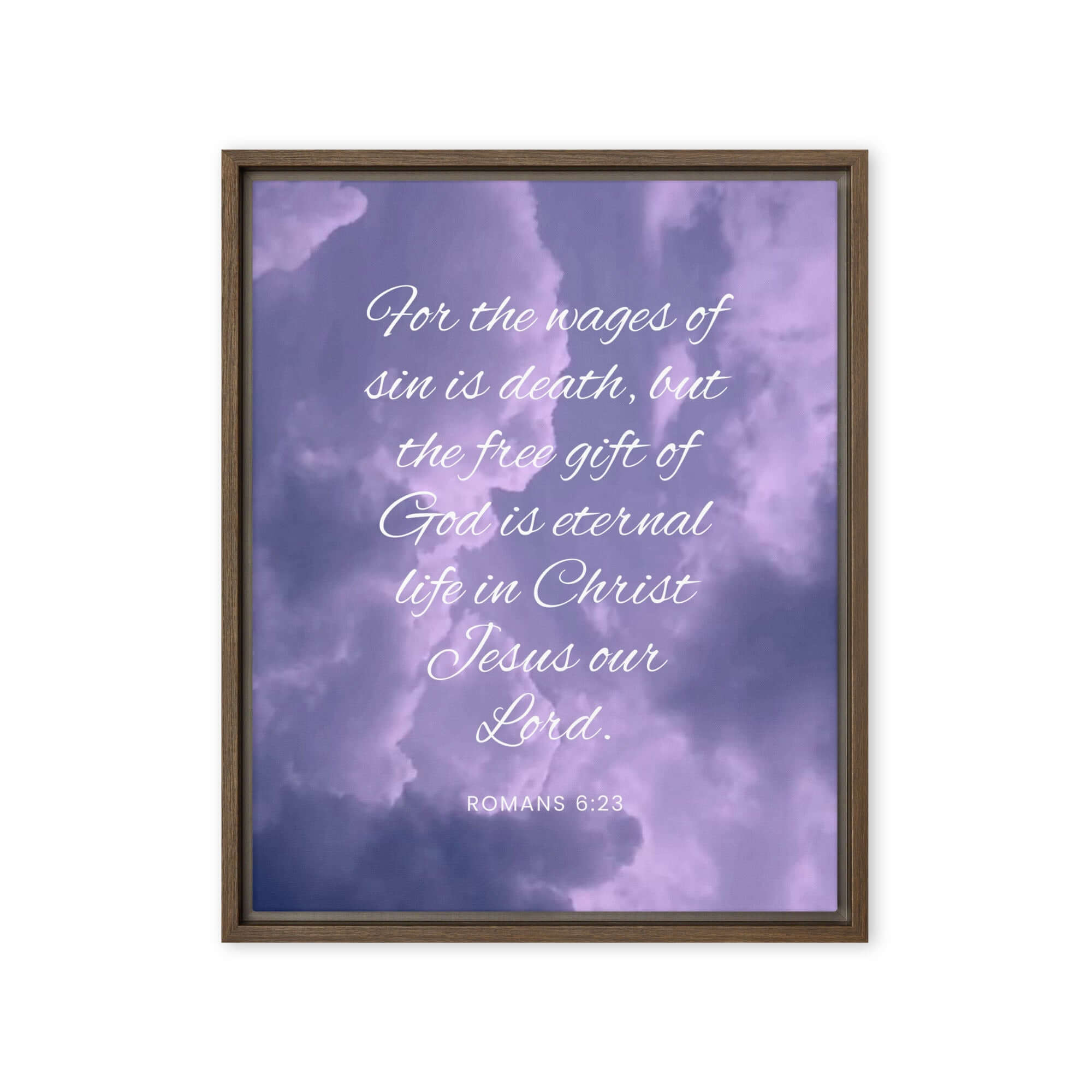 Romans 6:23 Bible Verse, free gift Framed Canvas Print Wall Art Brown 16″×20″