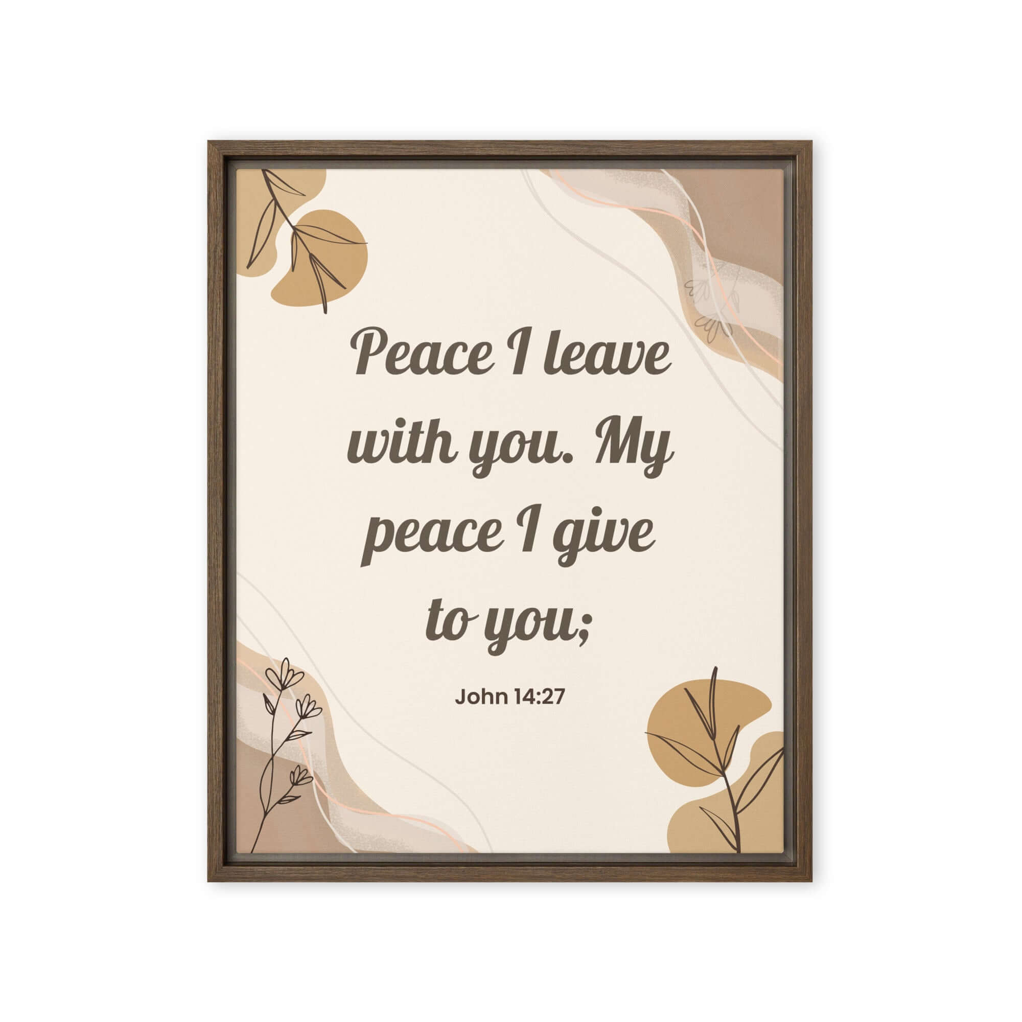 John 14:27 Bible Verse, Peace I Framed Canvas Print Wall Art Brown 16″×20″
