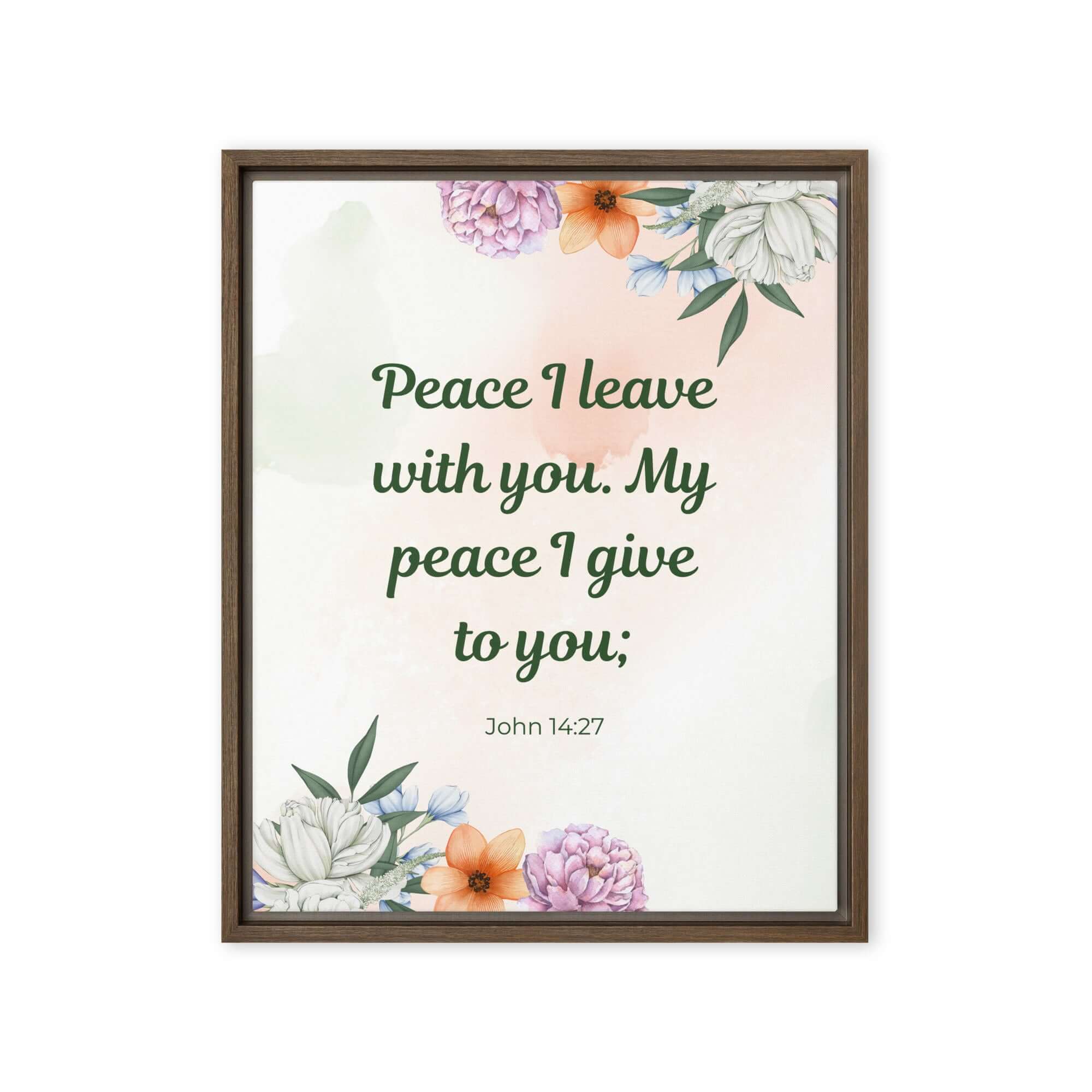 John 14:27 Bible Verse, with you Framed Canvas Print Wall Art Brown 16″×20″