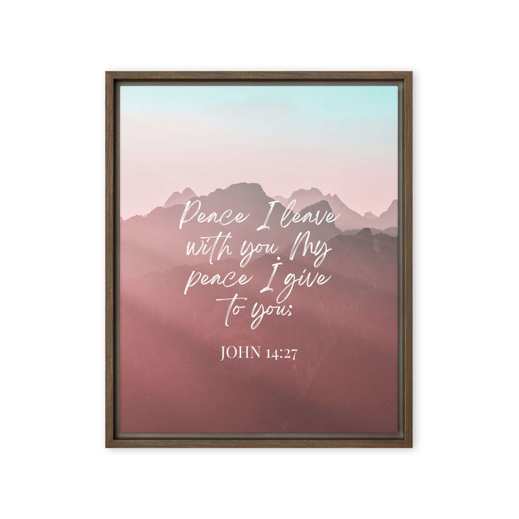 John 14:27 Bible Verse, I give you Framed Canvas Print Wall Art Brown 16″×20″