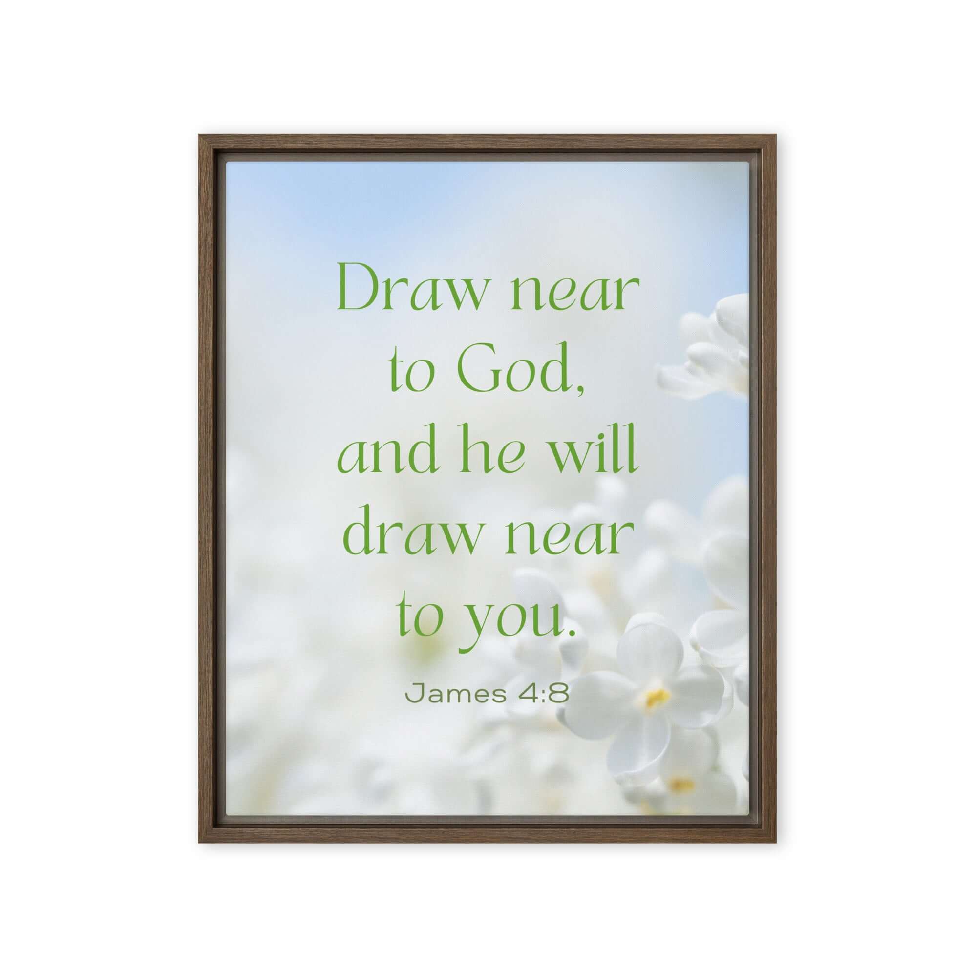 James 4:8 Bible Verse, Draw near Framed Canvas Print Wall Art Brown 16″×20″