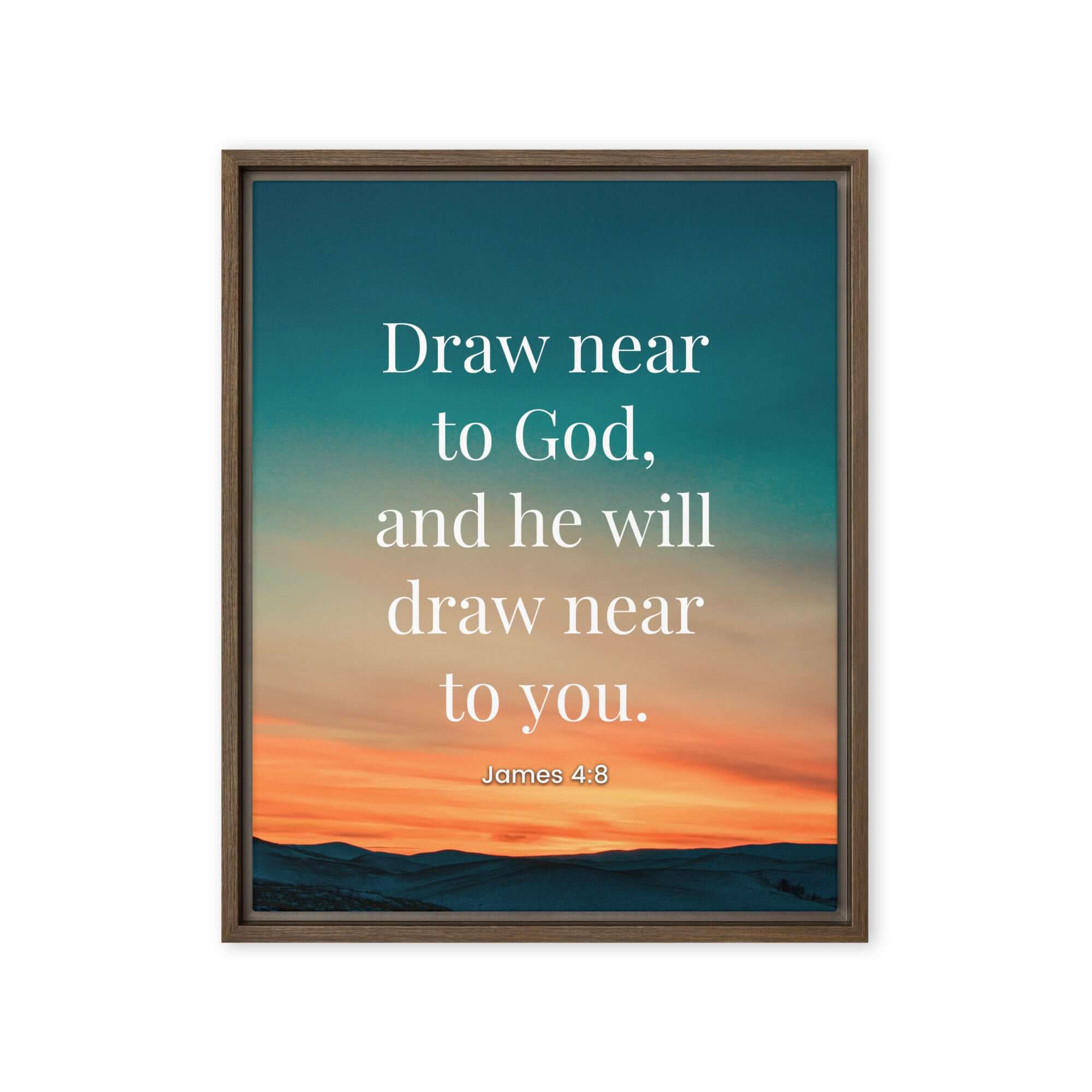 James 4:8 Bible Verse, near to God Framed Canvas Print Wall Art Brown 16″×20″