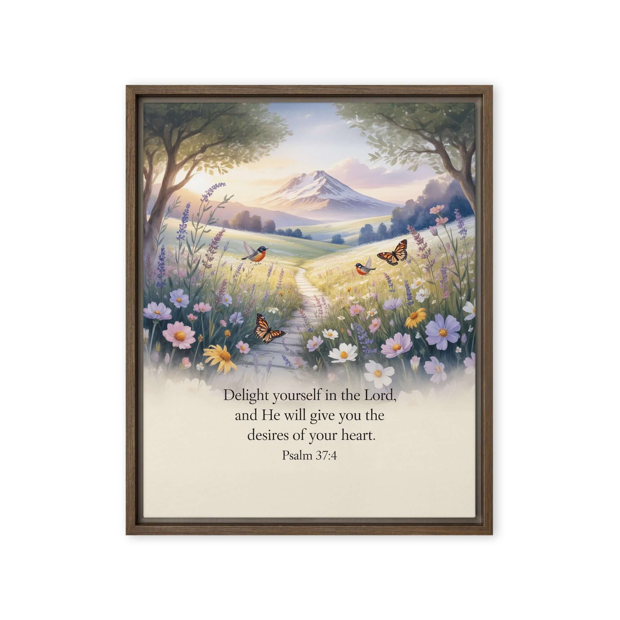 Psalm 37:4 Bible Verse, Delight Framed Canvas Brown 16″×20″