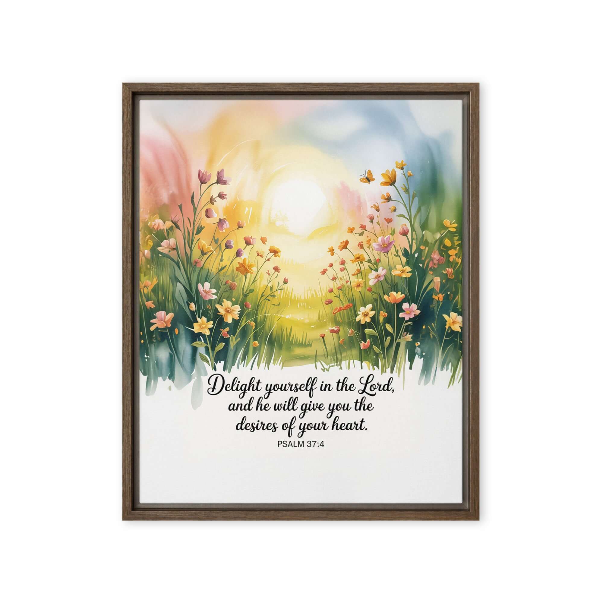 Psalm 37:4 Bible Verse, will give Framed Canvas Brown 16″×20″